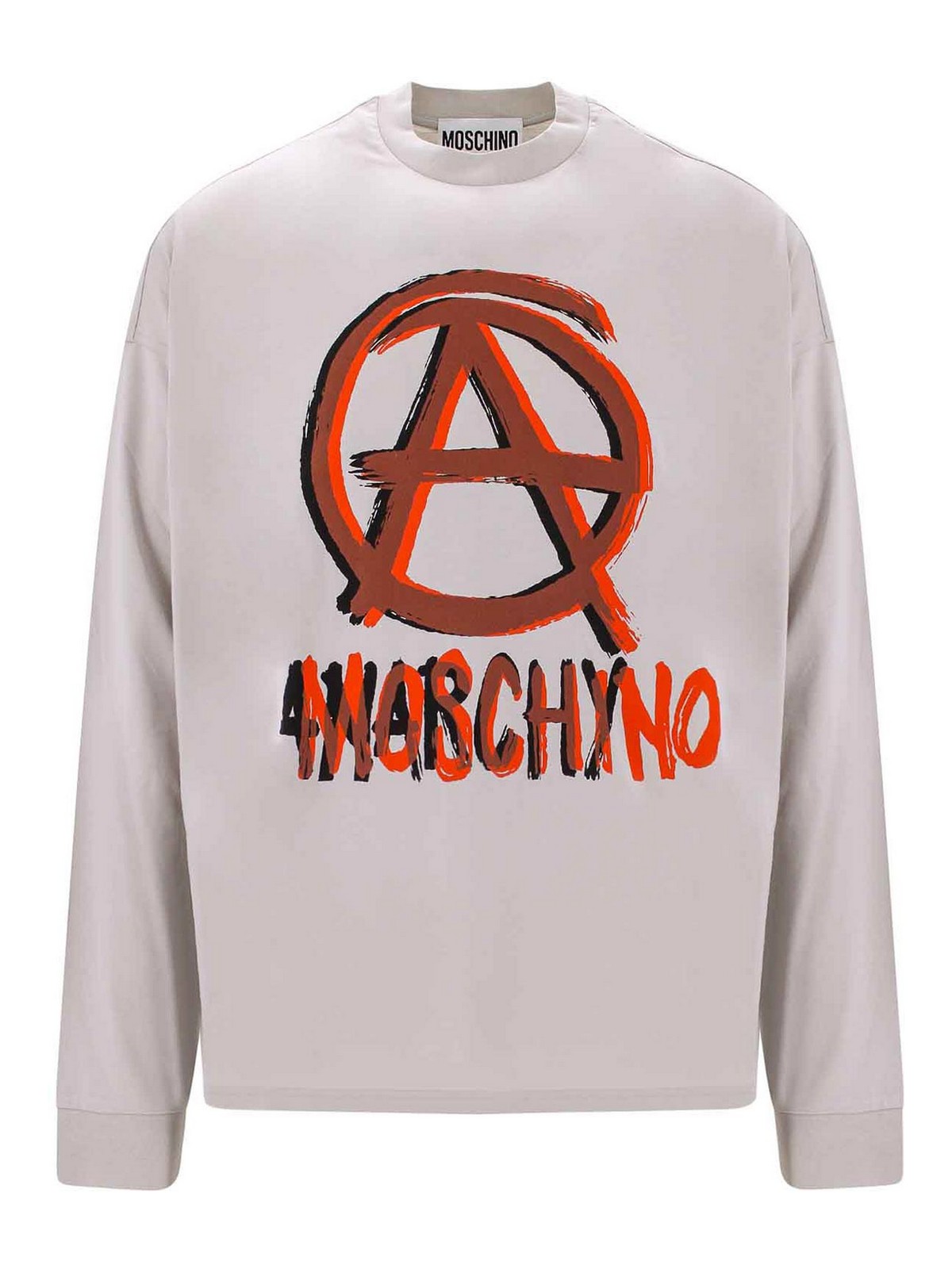 Shop Moschino Cotton T-shirt With  Anarchy Logo In Grey