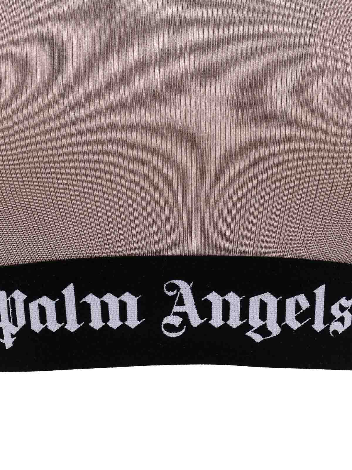 Shop Palm Angels Stretch Jersey Top In Beige