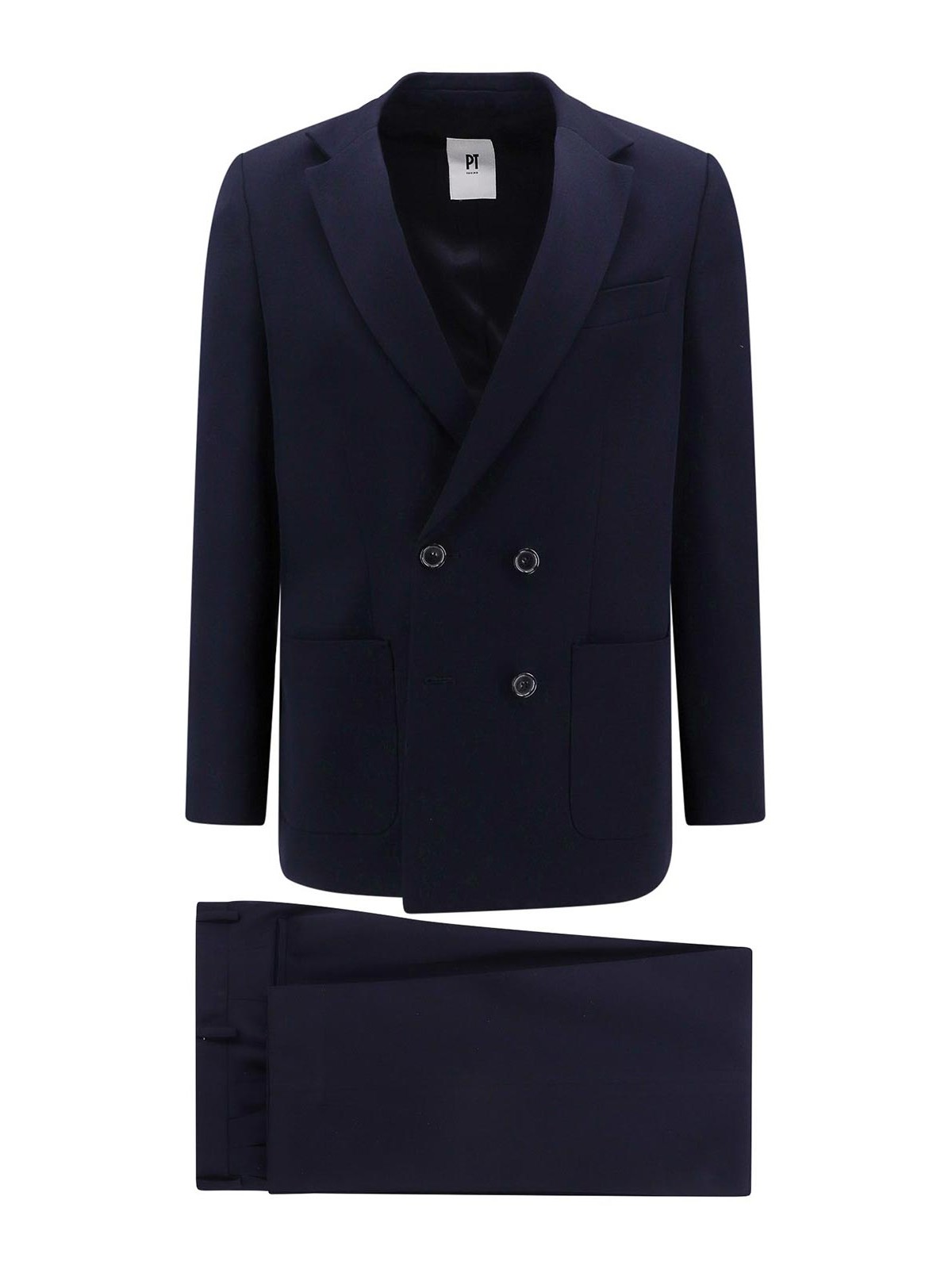 Pt Torino Double-breasted Virgin Wool Suit In Blue