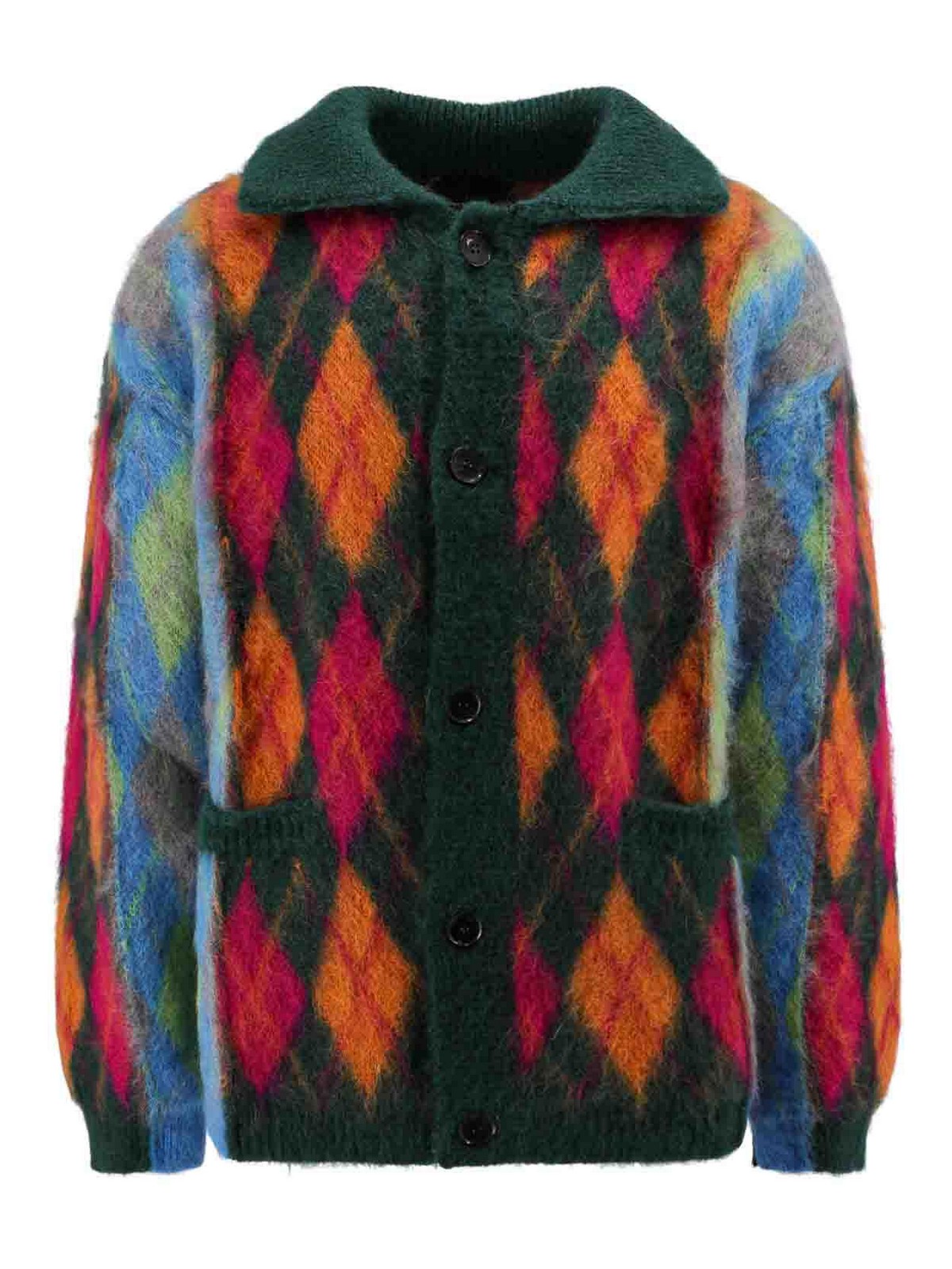 Shop Roberto Collina Mohair Blend Cardigan With Multicolor Motif In Multicolour