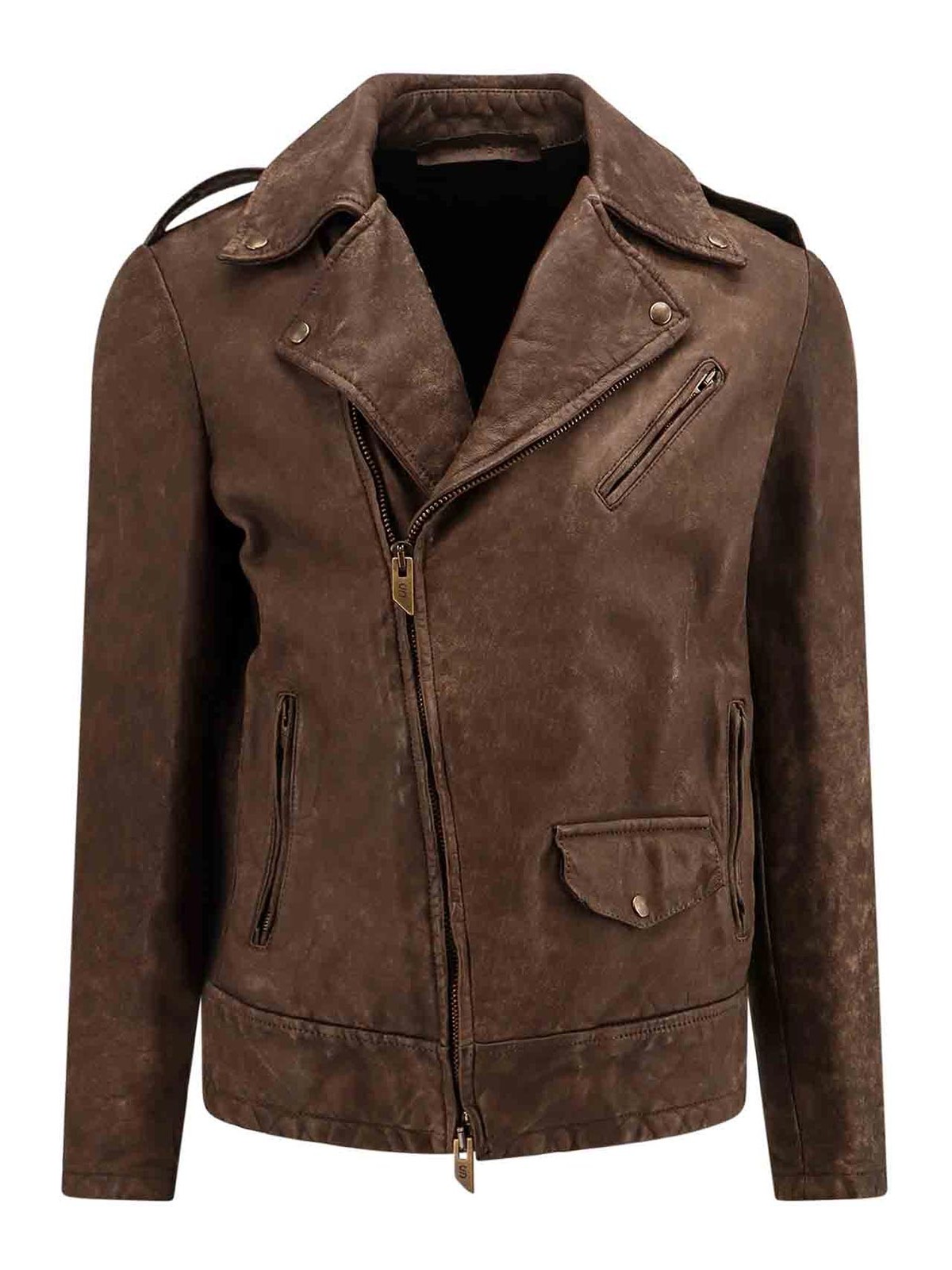 Shop Salvatore Santoro Leather Jacket With Vintage Effect In Brown
