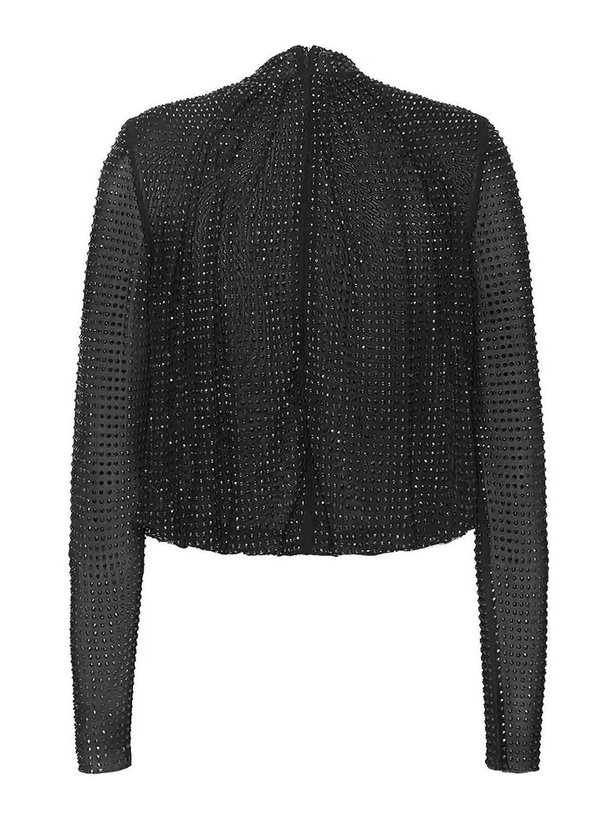 Shop Self-portrait Mesh Top With All-over Rhinestones In Negro