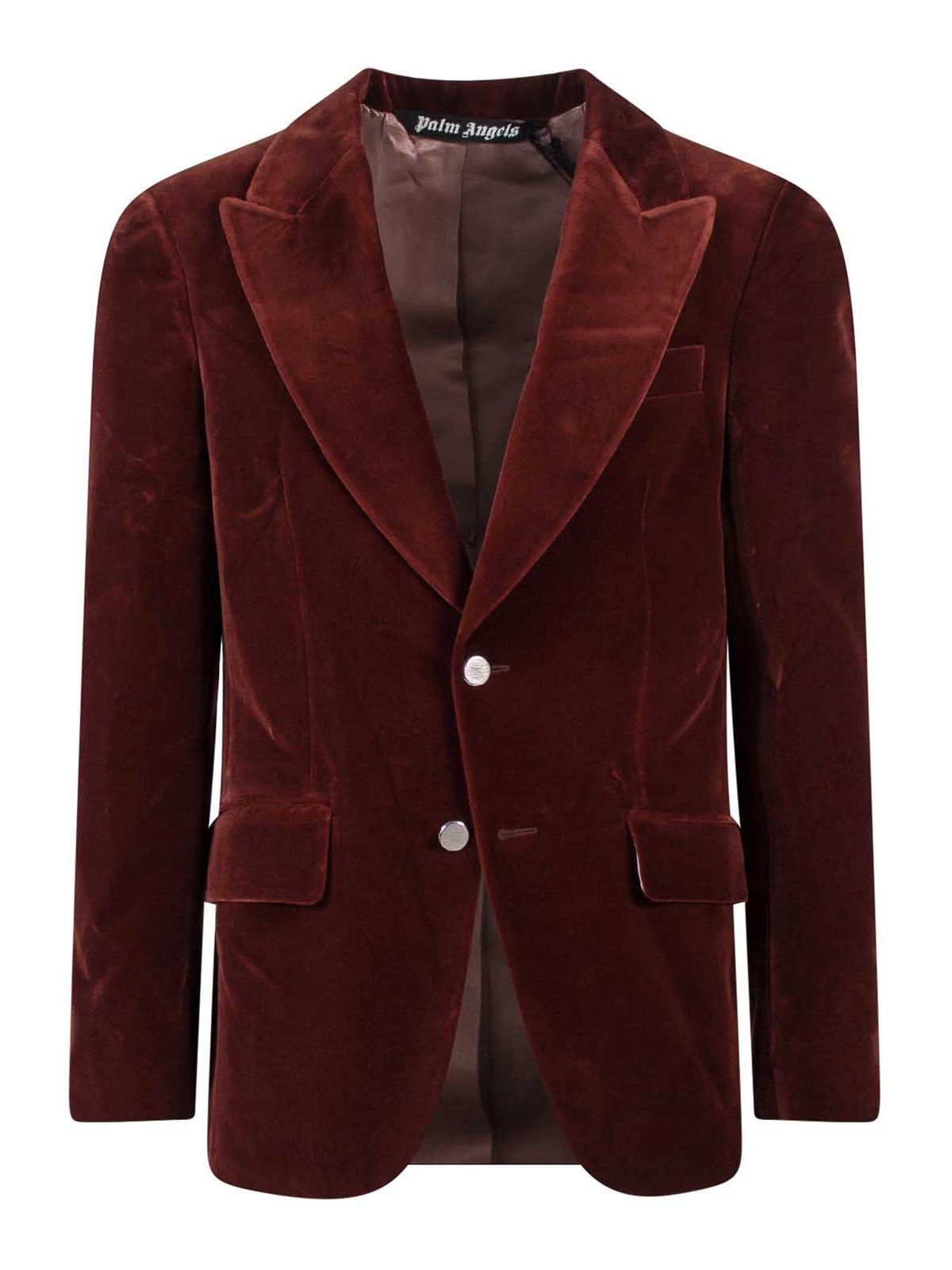 Shop Palm Angels Velvet Blazer With Metal Buttons In Brown