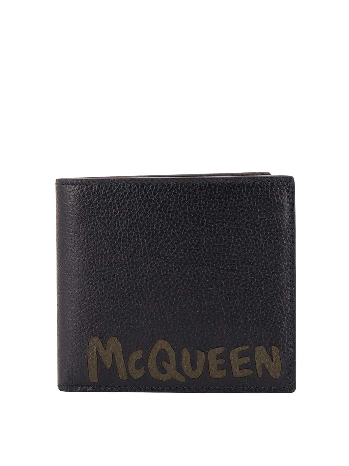 Alexander Mcqueen Leather Wallet With Mcqueen Graffiti Logo In Black
