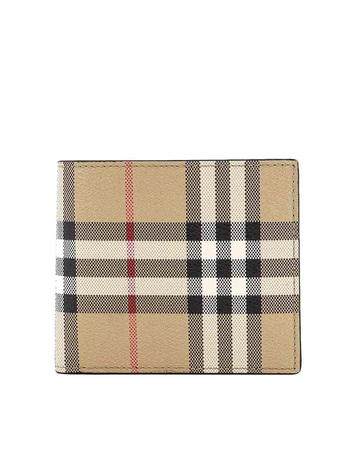 Burberry Coated Canvas Wallet With Check Motif In Beis