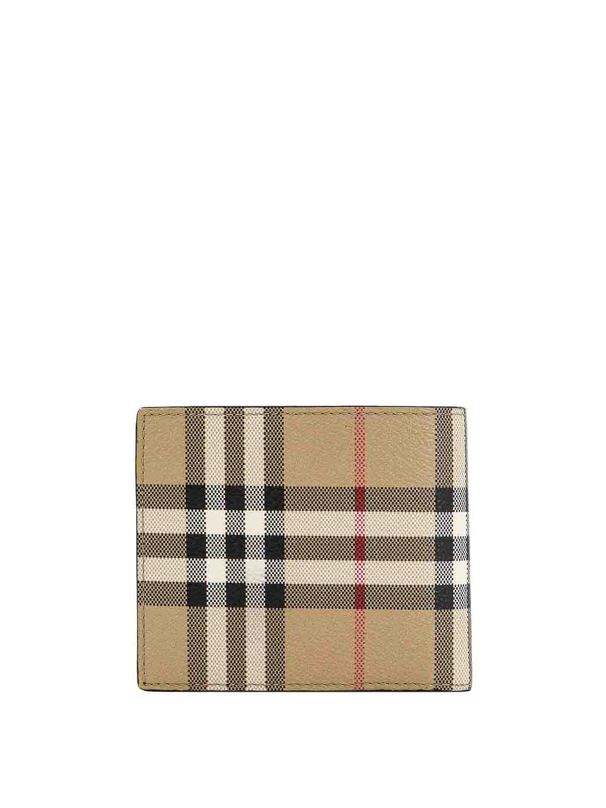 Shop Burberry Coated Canvas Wallet With Check Motif In Beis