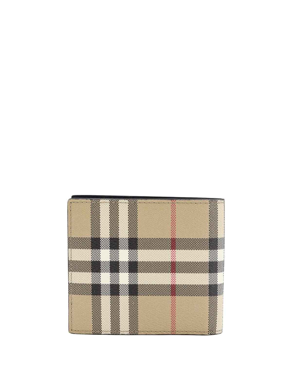 Shop Burberry Caoted Canvas Wallet With Check Motif In Beige
