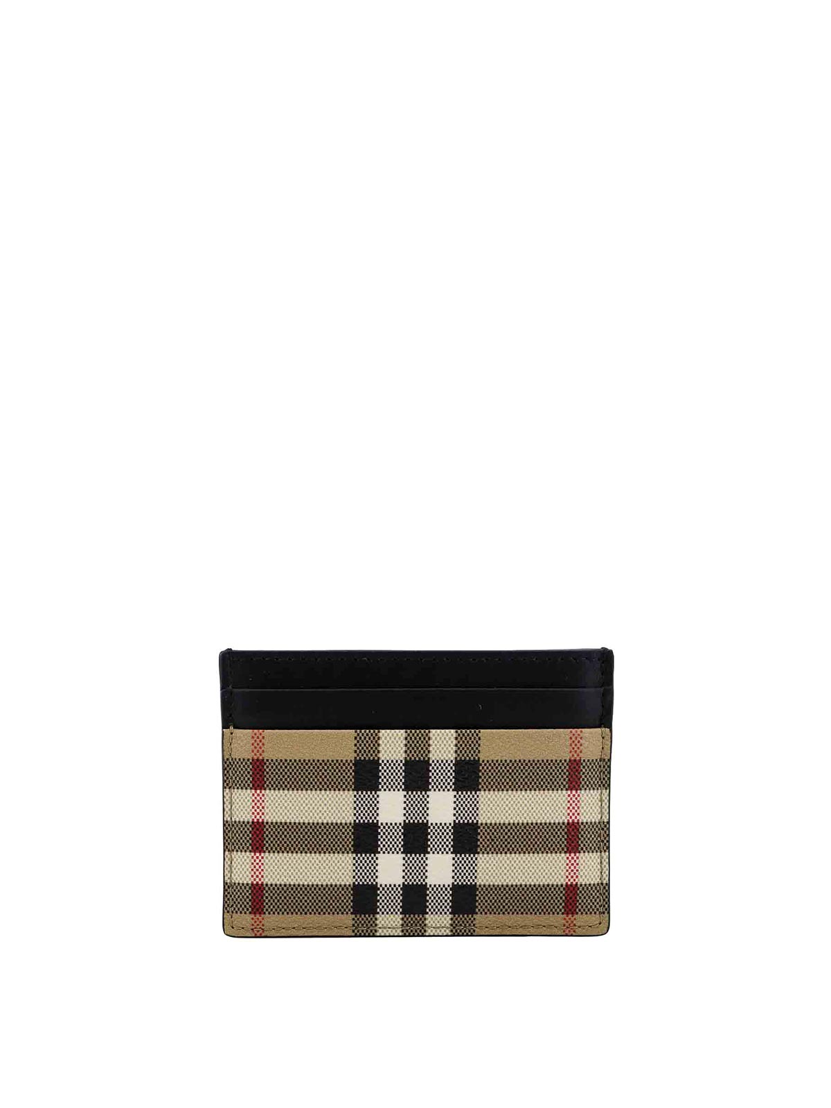 Shop Burberry Coated Canvas Card Holder With Check Motif In Beige