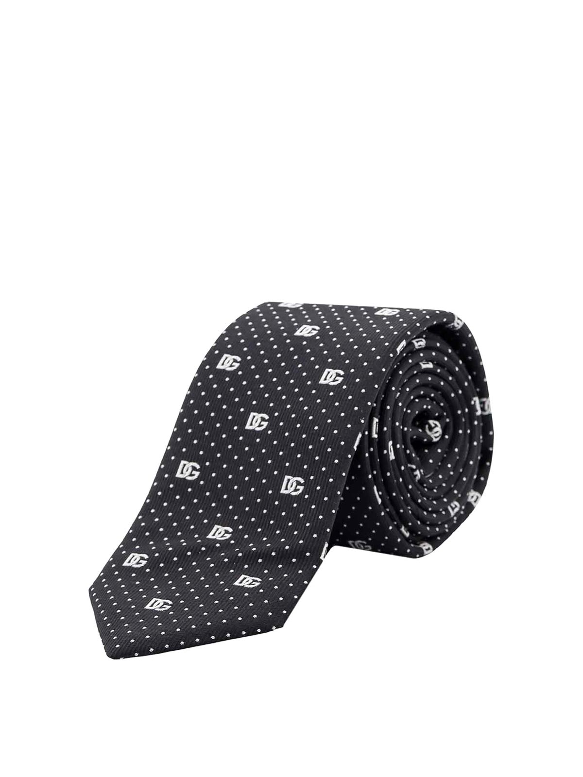 Dolce & Gabbana Silk Tie With All-over Logo In Black