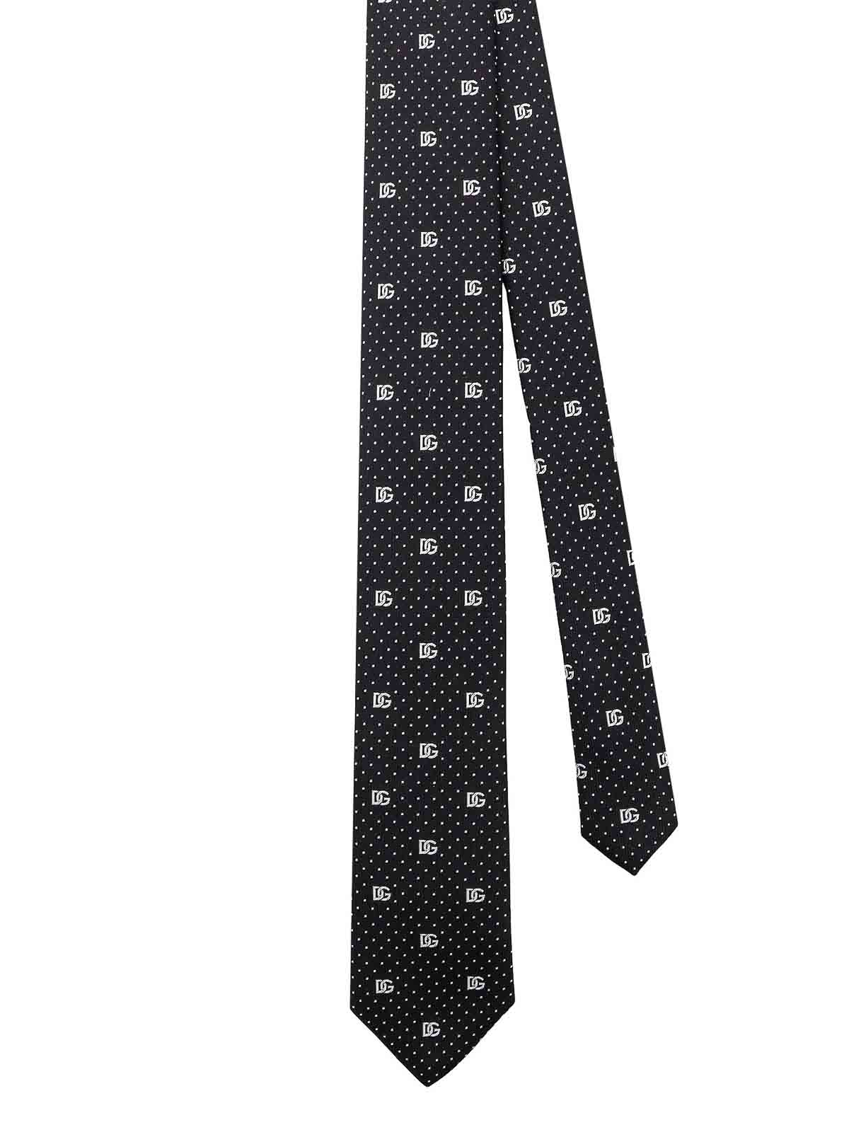 Shop Dolce & Gabbana Silk Tie With All-over Logo In Black