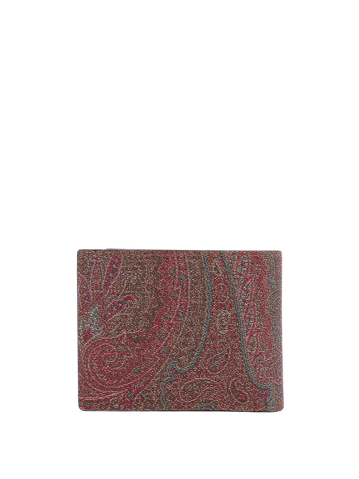 Shop Etro Pailsey Fabric Wallet With  Cube Logo In Brown