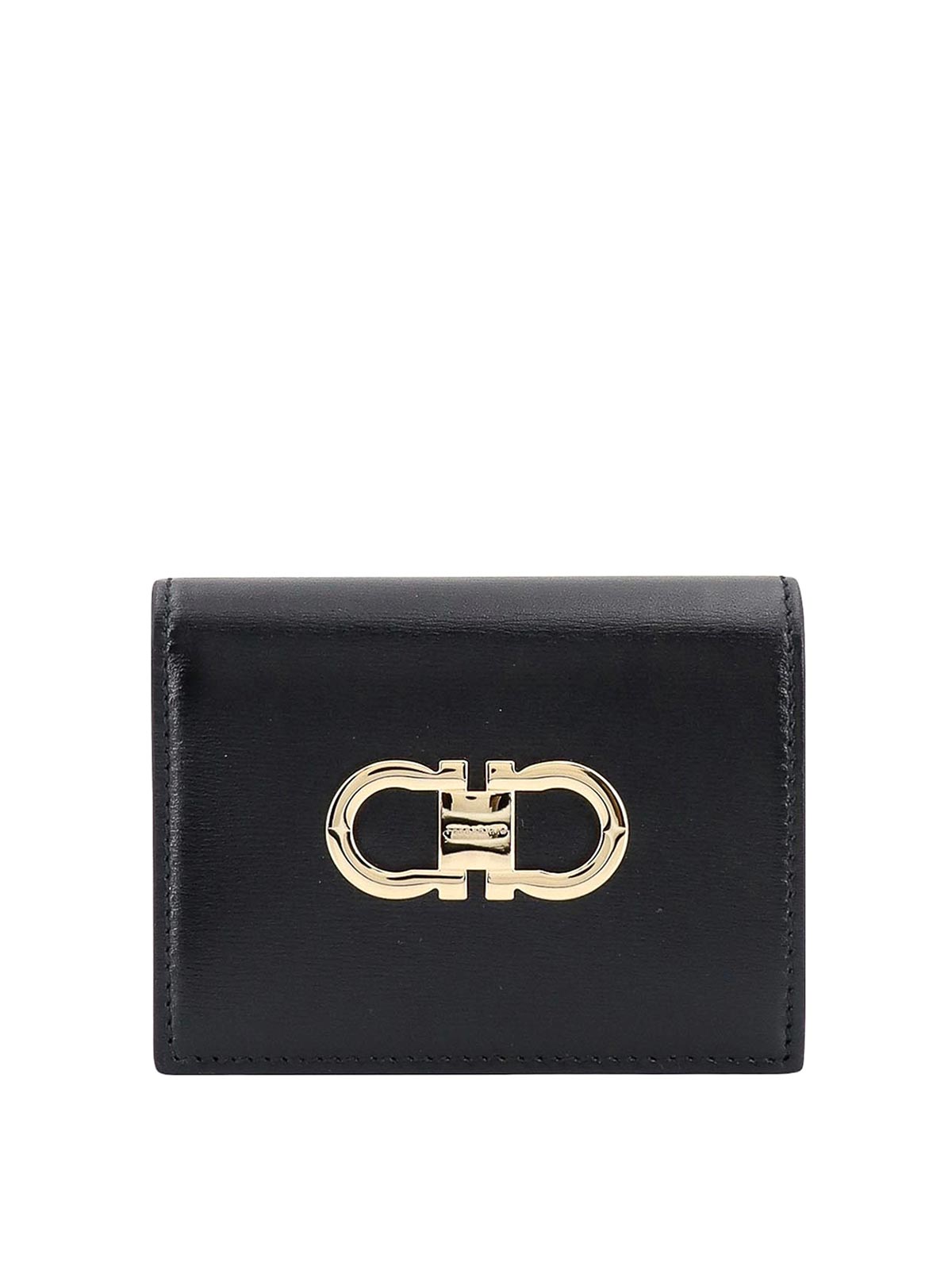 Shop Ferragamo Leather Wallet With Iconic Gancini Detail In Negro