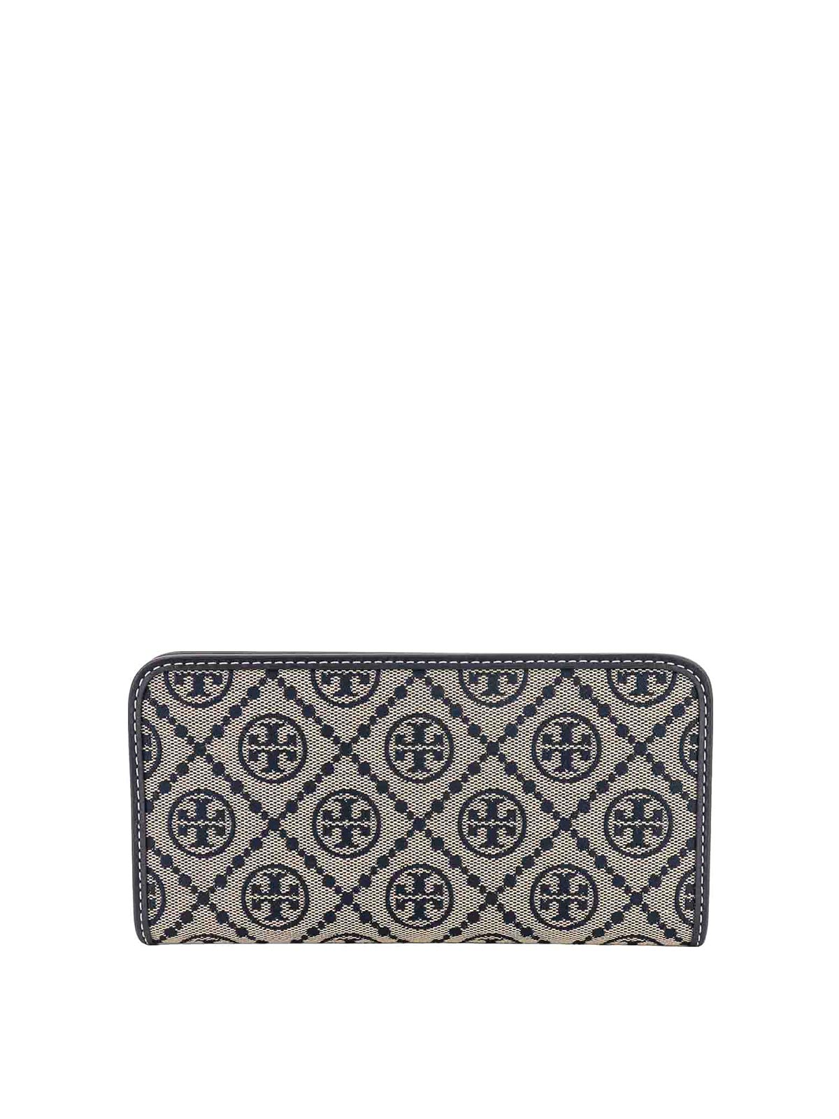 Tory Burch Canvas Wallet With T Monogram Motif In Blue
