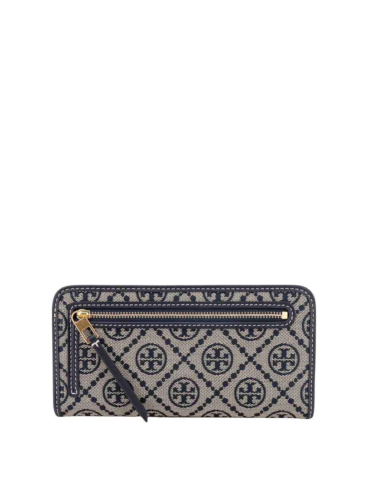 Shop Tory Burch Canvas Wallet With T Monogram Motif In Blue