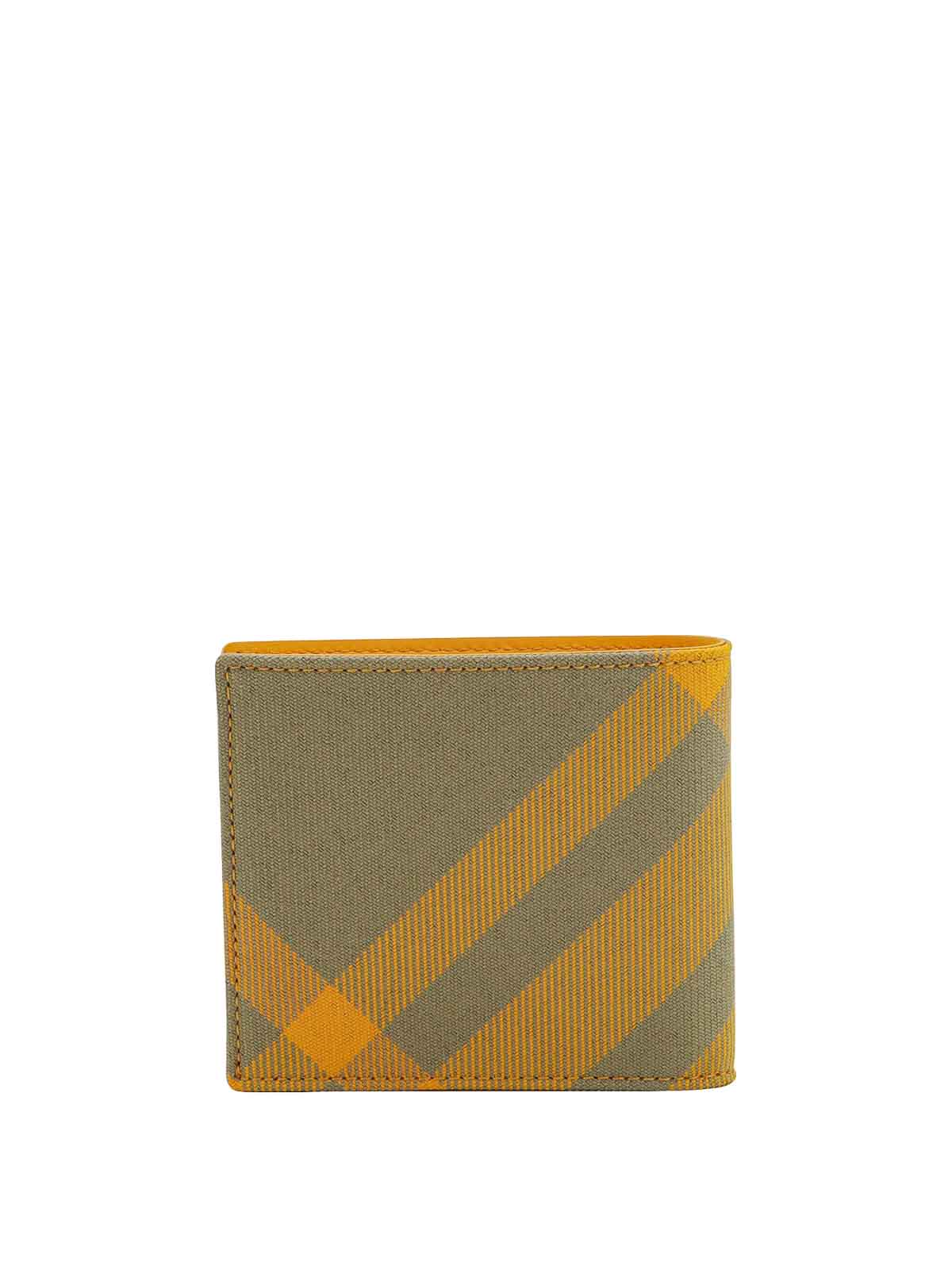 Shop Burberry Wool Blend Wallet With Check Motif In Yellow