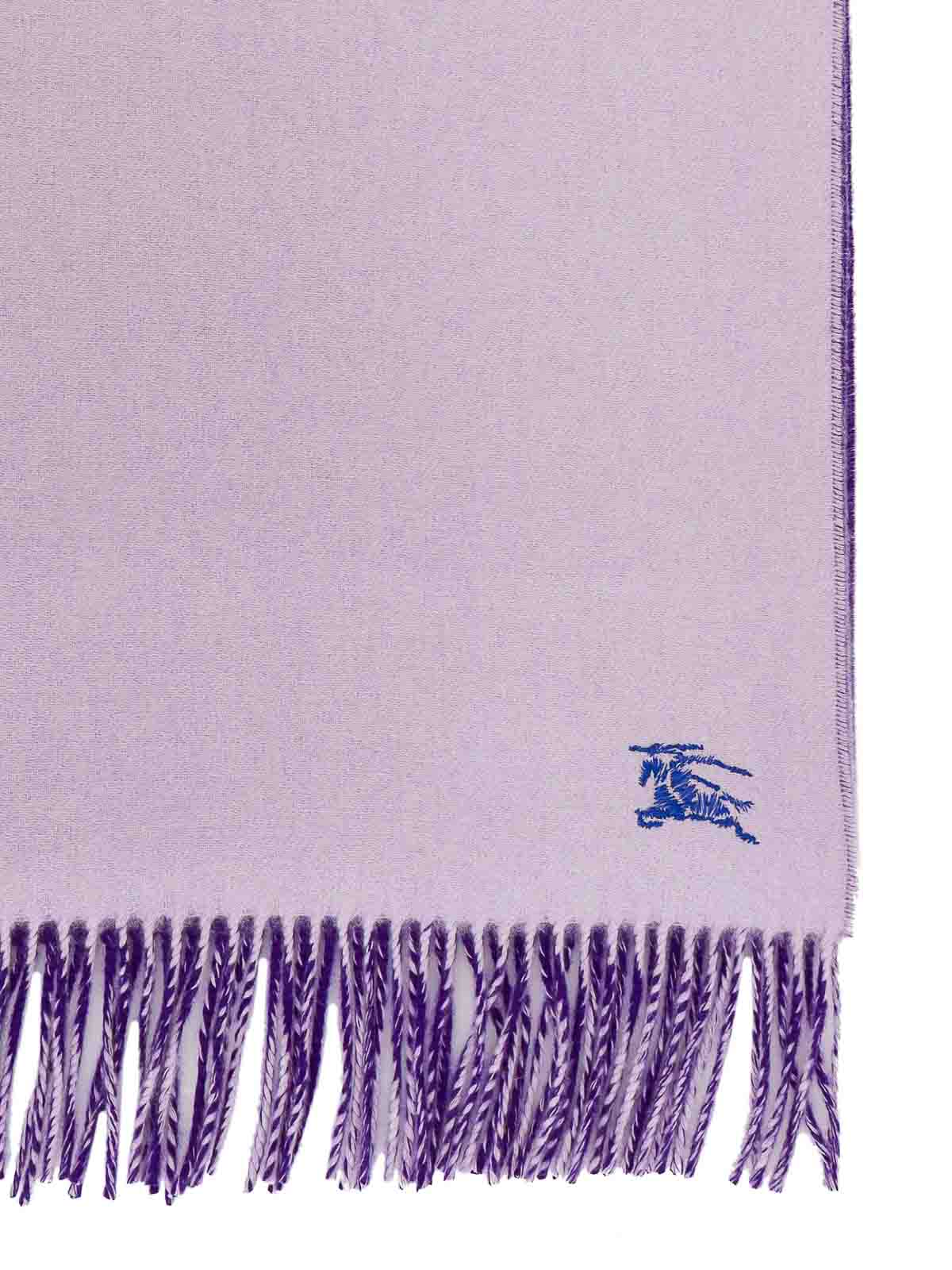Shop Burberry Cashmere Scarf With Iconic Embroidery In Purple