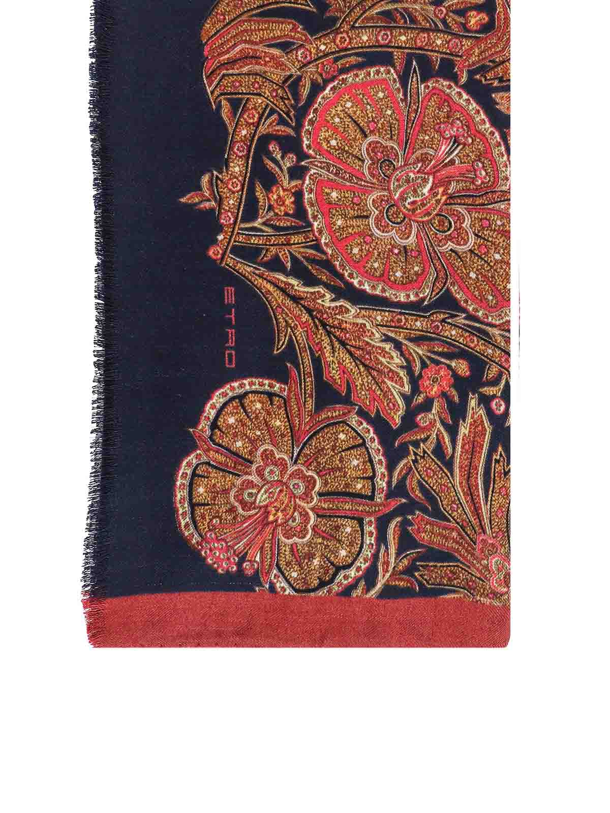 Shop Etro Cashmere And Silk Scarf With Floral Motif In Multicolour