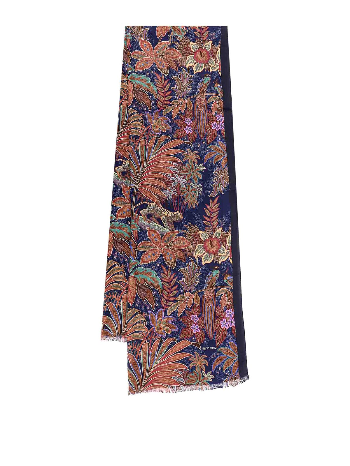 Shop Etro Cashmere And Silk Scarf In Blue
