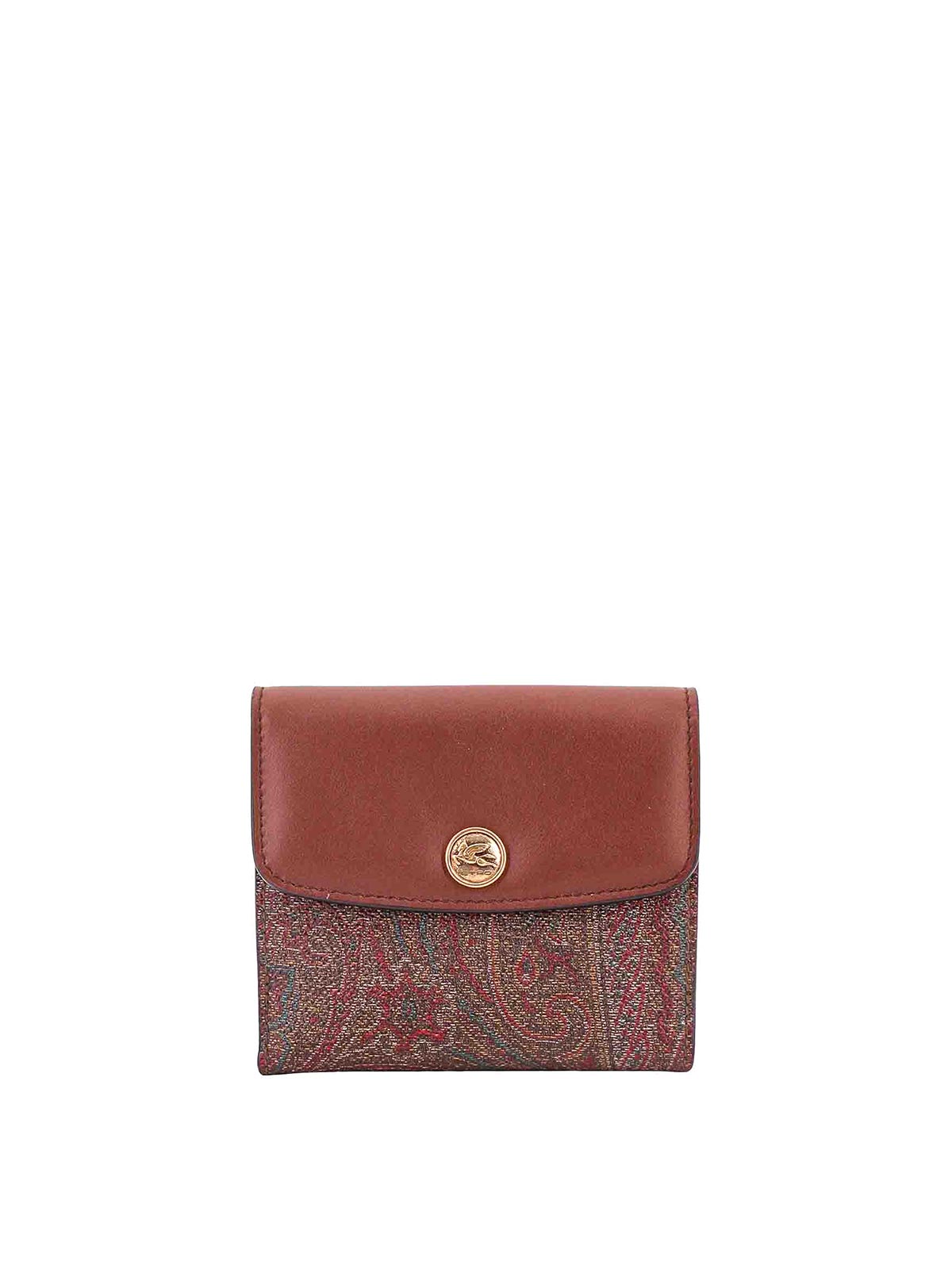 Shop Etro Jacquard Paisley Wallet Leather Flap In Brown
