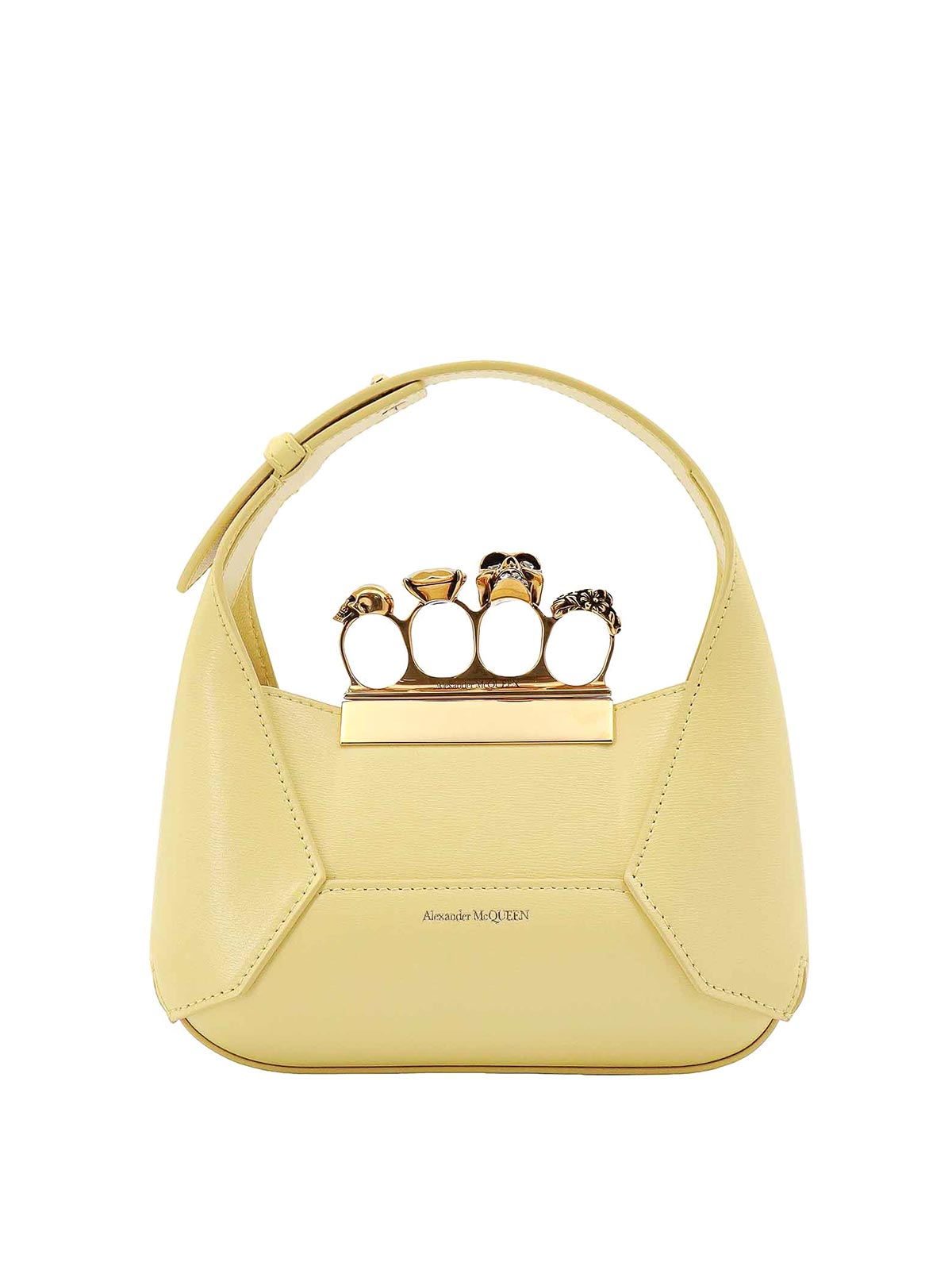 Shop Alexander Mcqueen Leather Handbag Metal Rings Swarovski In Yellow