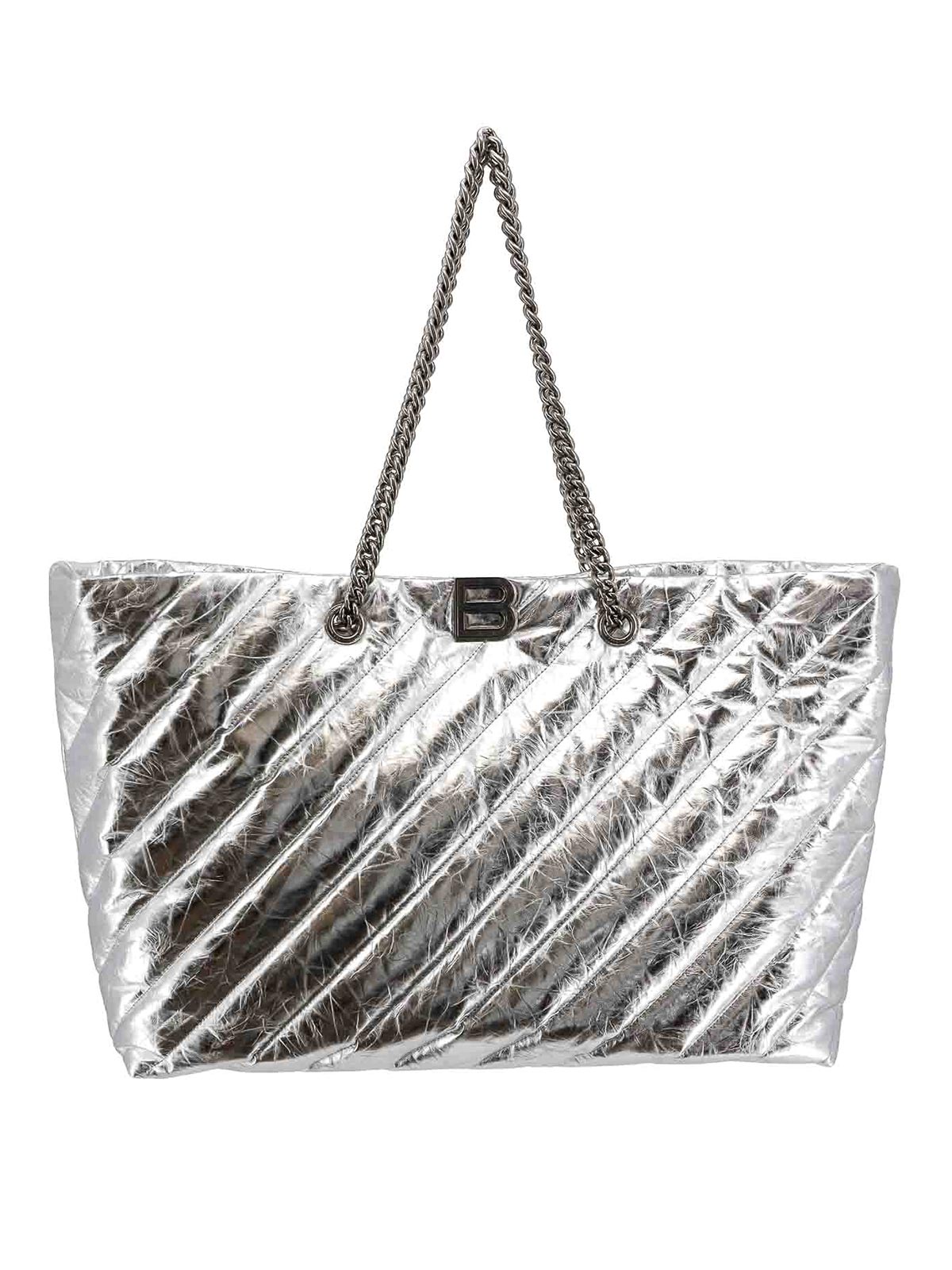 Balenciaga Quilted Leather Bag Frontal Monogram In Metallic