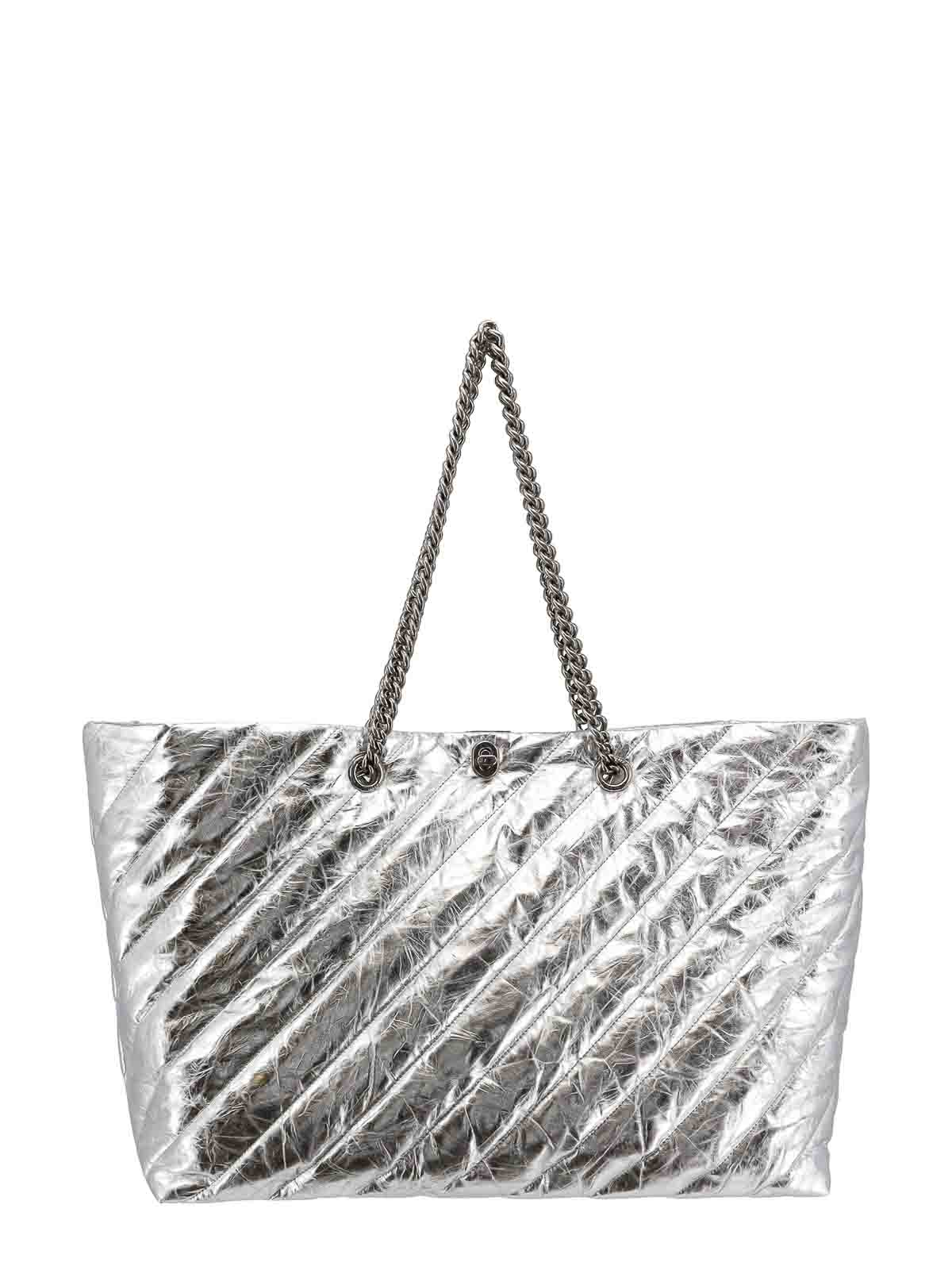 Shop Balenciaga Quilted Leather Bag Frontal Monogram In Silver