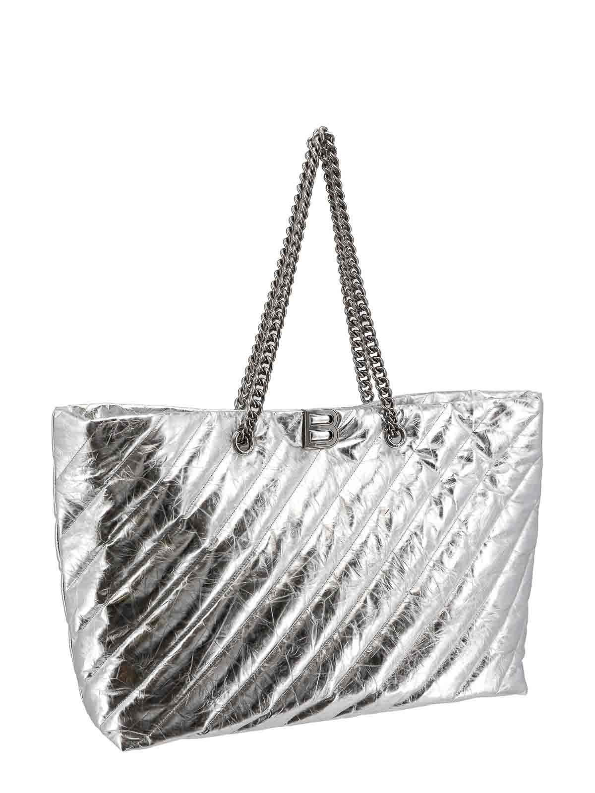 Shop Balenciaga Quilted Leather Bag Frontal Monogram In Silver