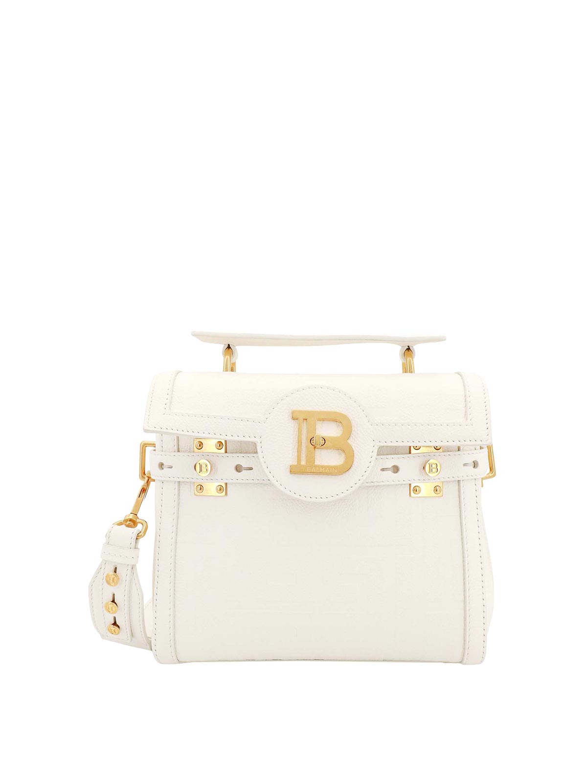 Balmain Leather Shoulder Bag With Frontal Monogram In White