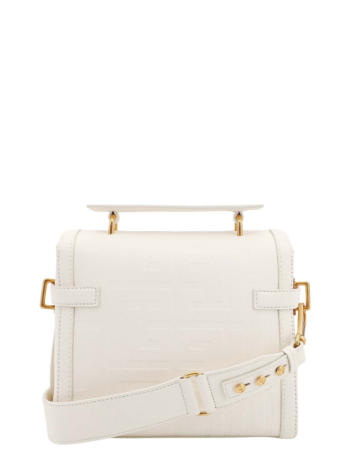 Shop Balmain Leather Shoulder Bag With Frontal Monogram In White