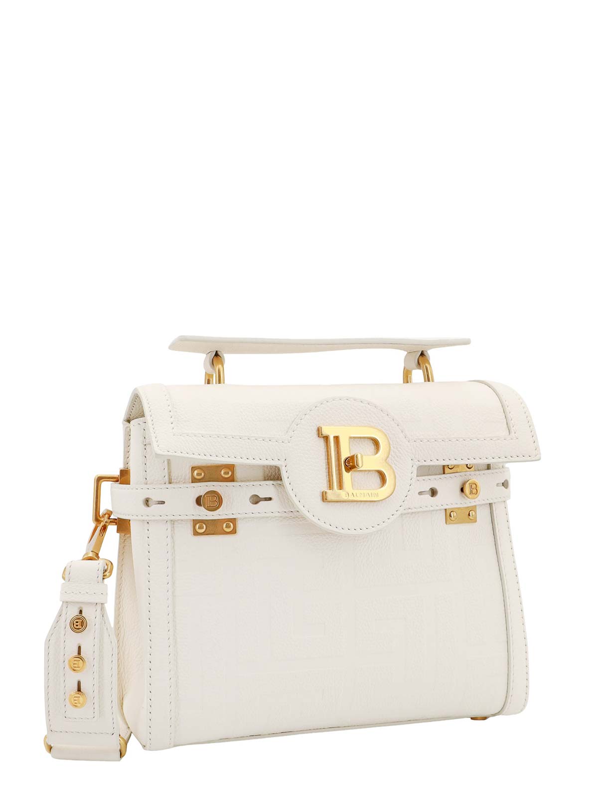 Shop Balmain Leather Shoulder Bag With Frontal Monogram In White