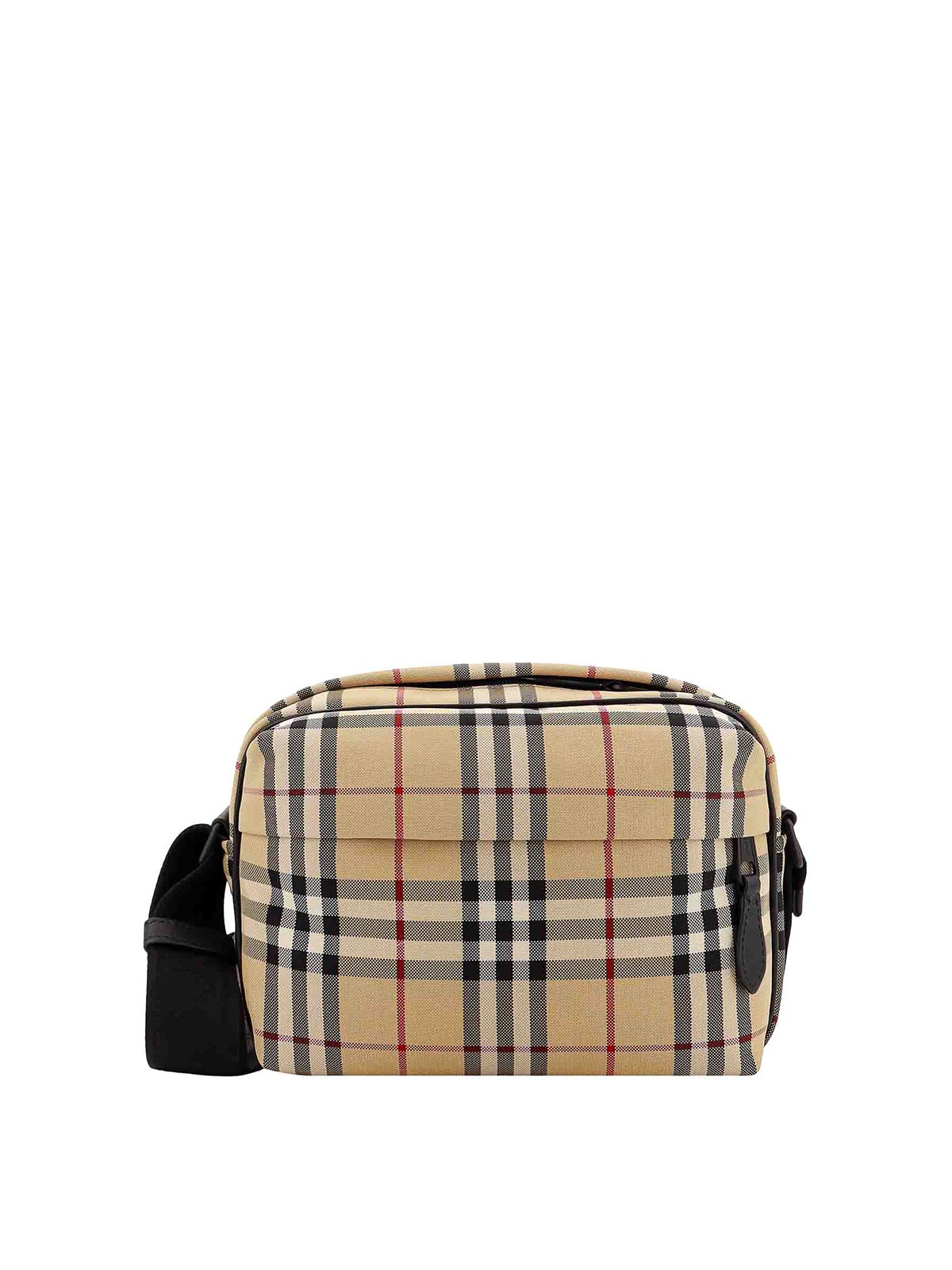 Shop Burberry Nylon Shoulder Bag With  Check Motif In Beige