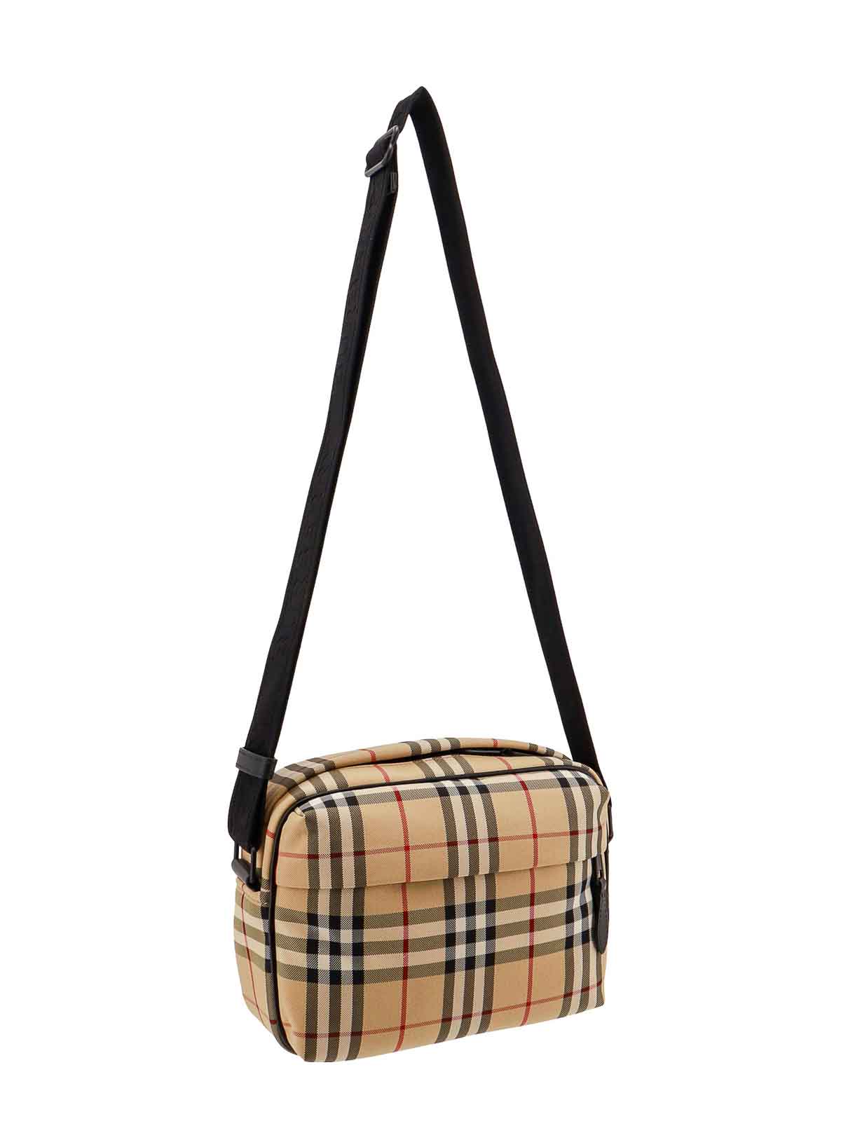 Shop Burberry Nylon Shoulder Bag With  Check Motif In Beige