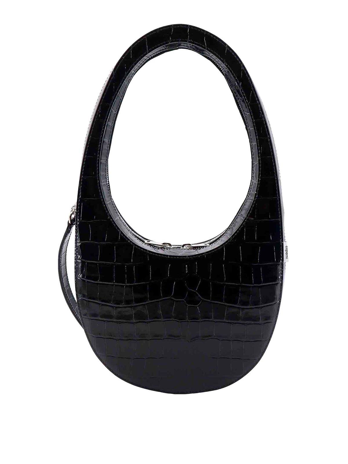 Shop Coperni Leather Shoulder Bag With Croco Print In Black