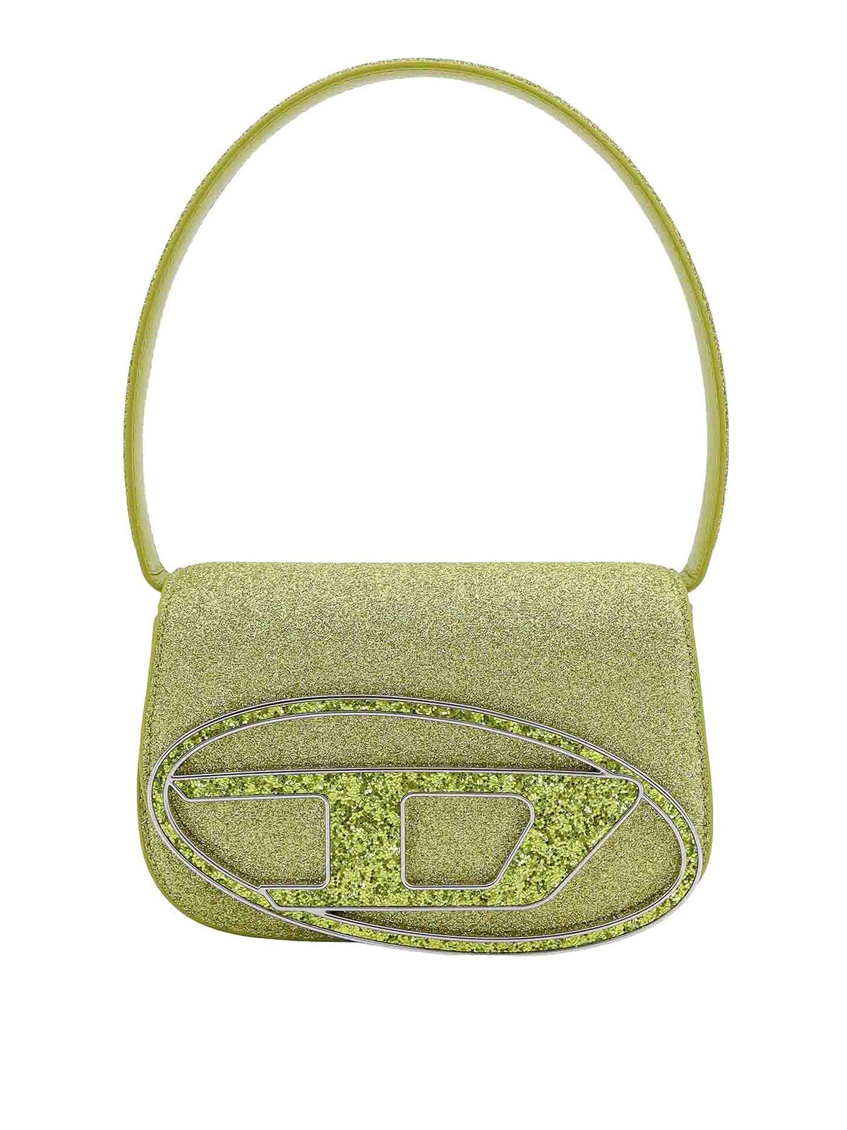 Diesel Leather Shoulder Bag With All-over Glitter In Green