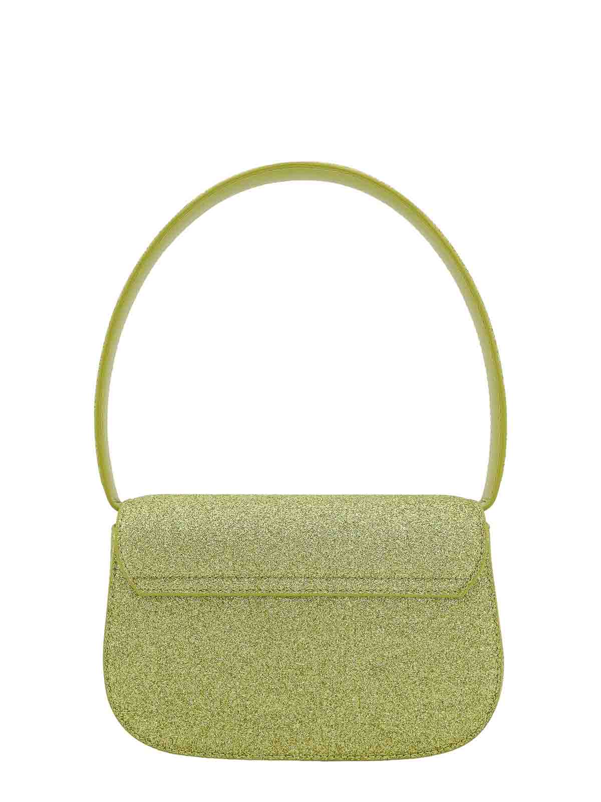 Shop Diesel Leather Shoulder Bag With All-over Glitter In Green
