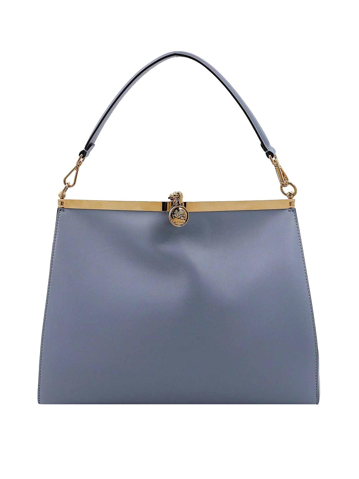 Etro Leather Shoulder Bag With Pegaso Charm In Blue