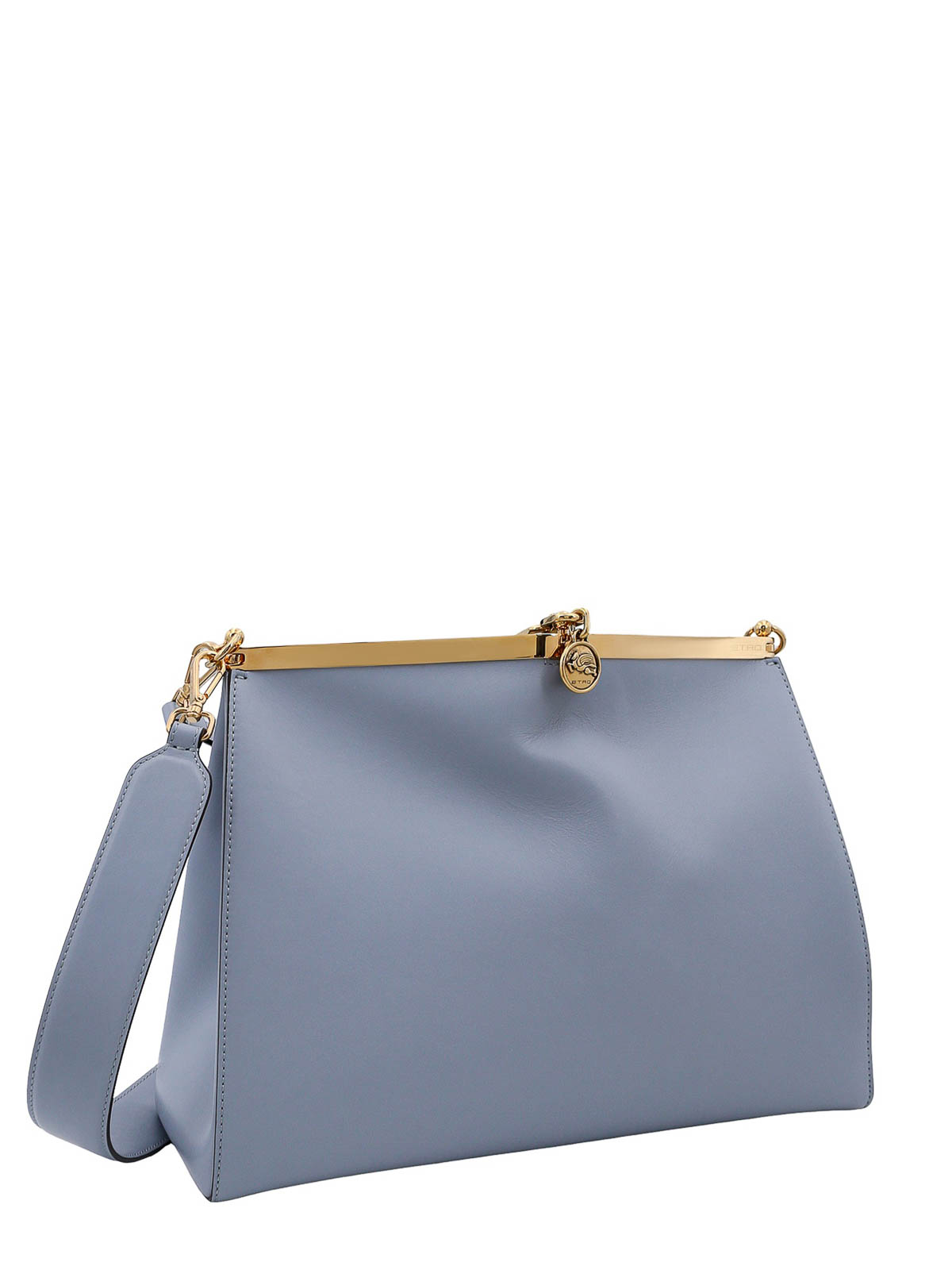 Shop Etro Leather Shoulder Bag With Pegaso Charm In Azul