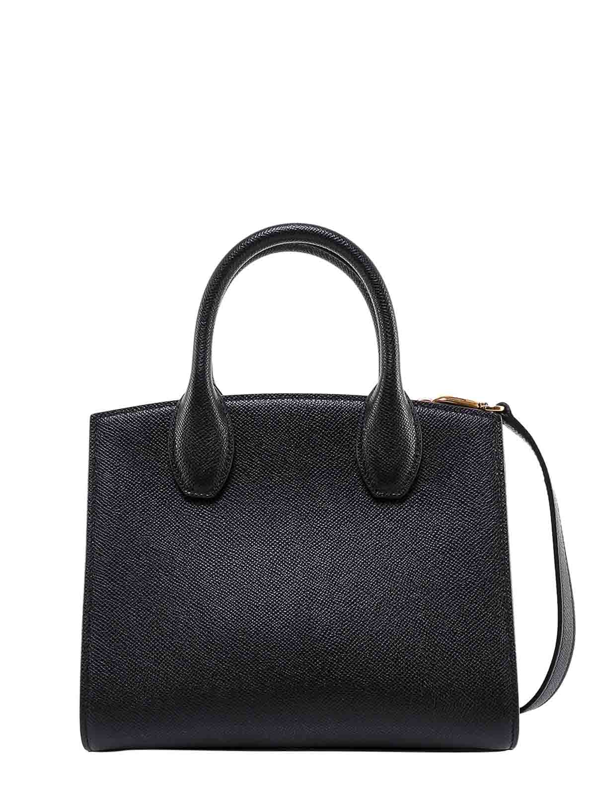 Shop Ferragamo Leather Handbag With Metal Gancini Detail In Black