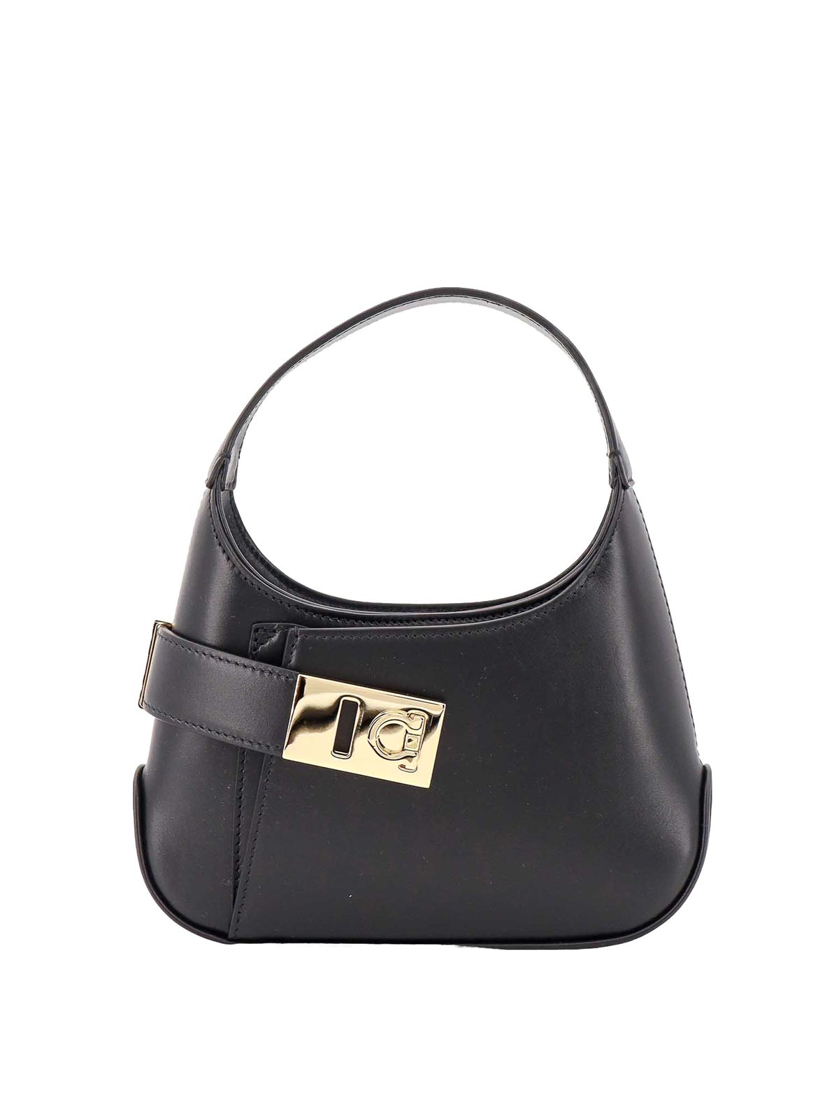 Ferragamo Leather Handbag With Iconic Gancini Detail In Black