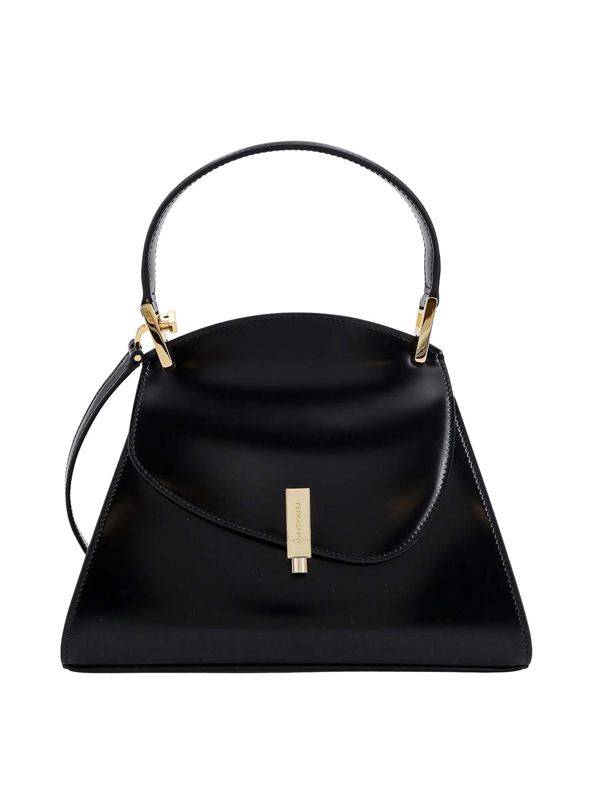Ferragamo Leather Handbag With Metal Logoed Detail In Black
