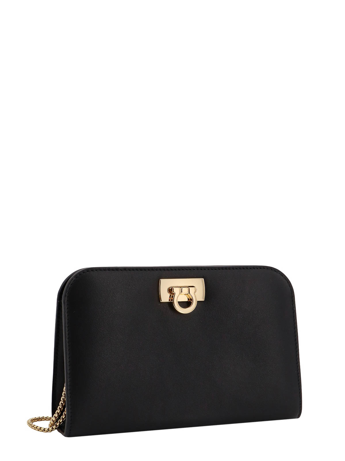 Shop Ferragamo Leather Shoulder Bag Gancini Detail In Negro