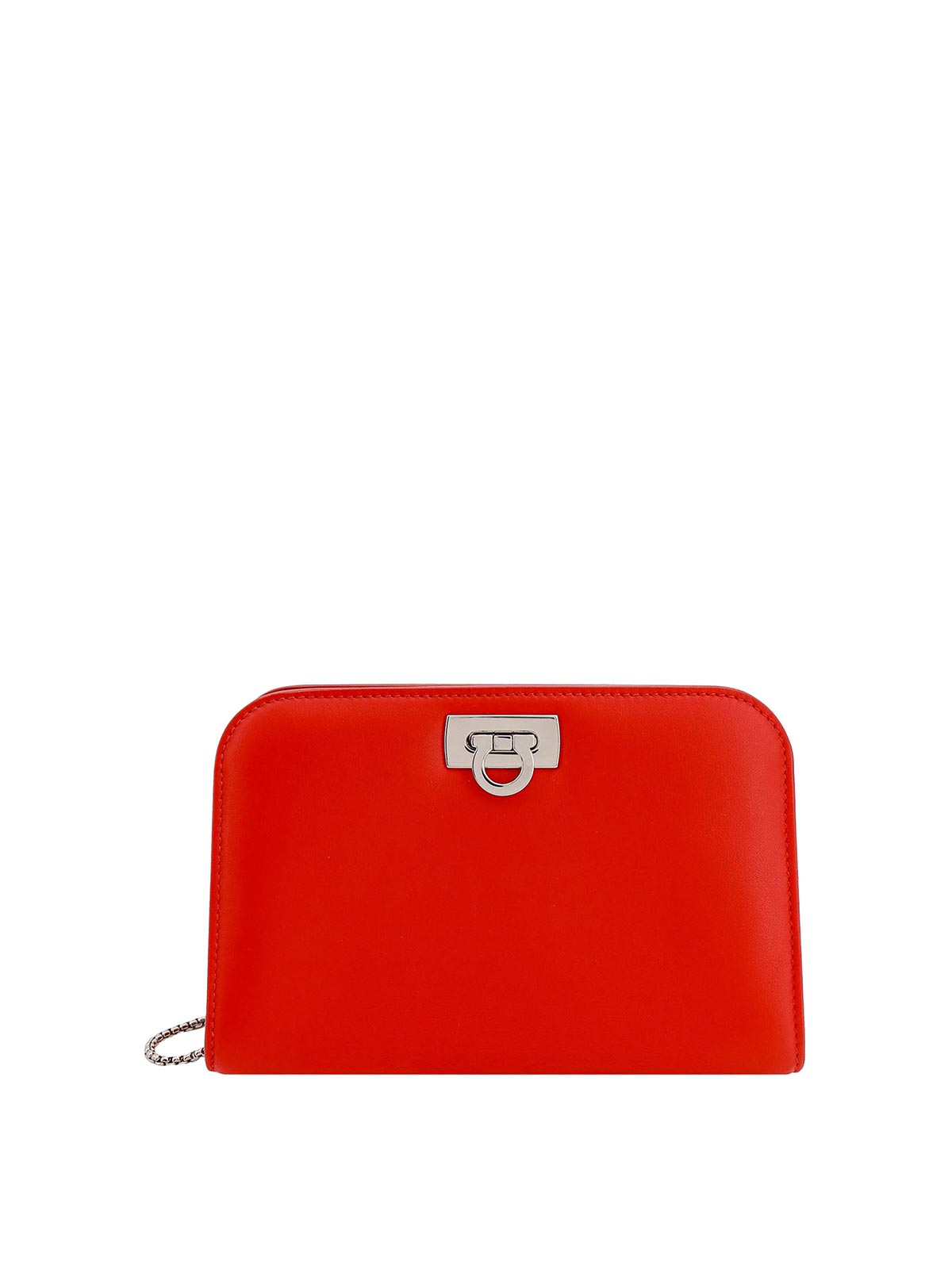 Ferragamo Leather Shoulder Bag Gancini Detail In Red