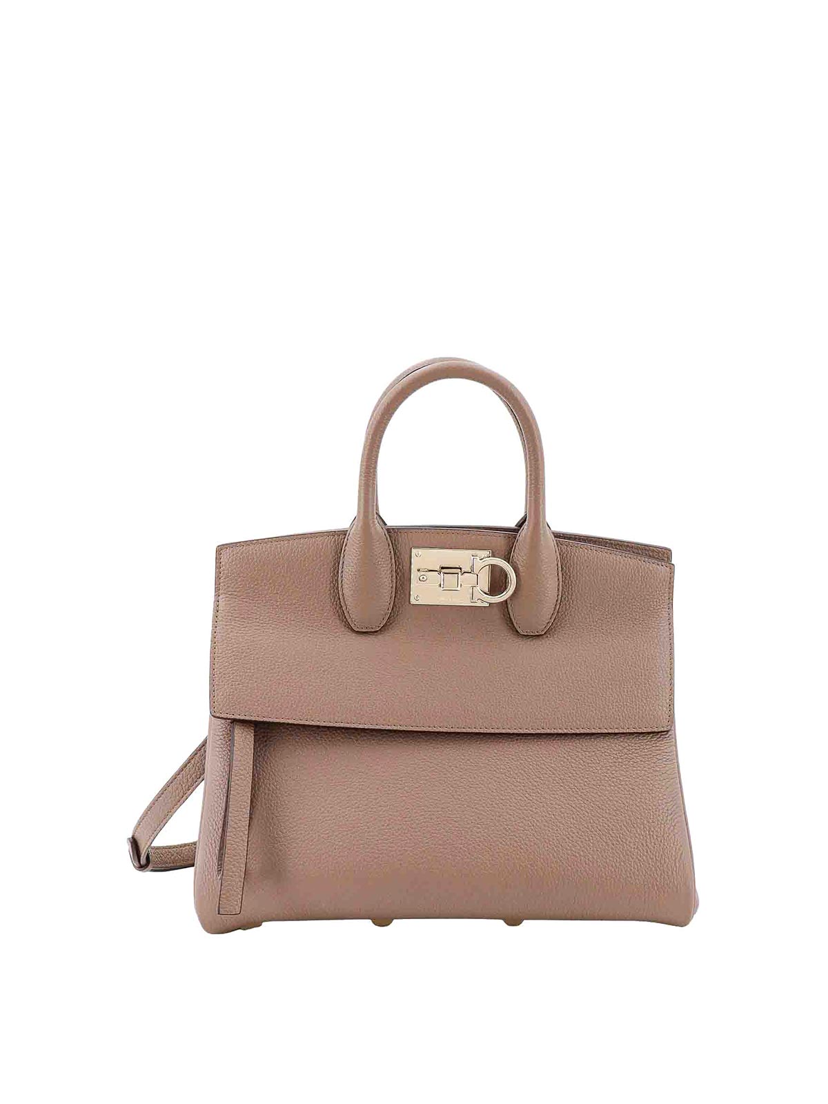 Ferragamo Leather Handbag With Iconic Gancini Detail In Brown