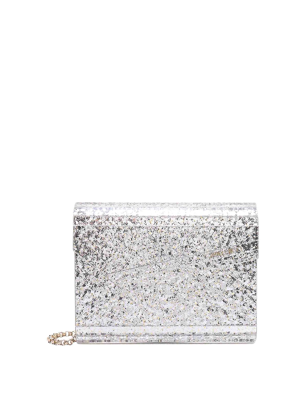Jimmy Choo Acylic Clutch With All-over Glitter In Silver