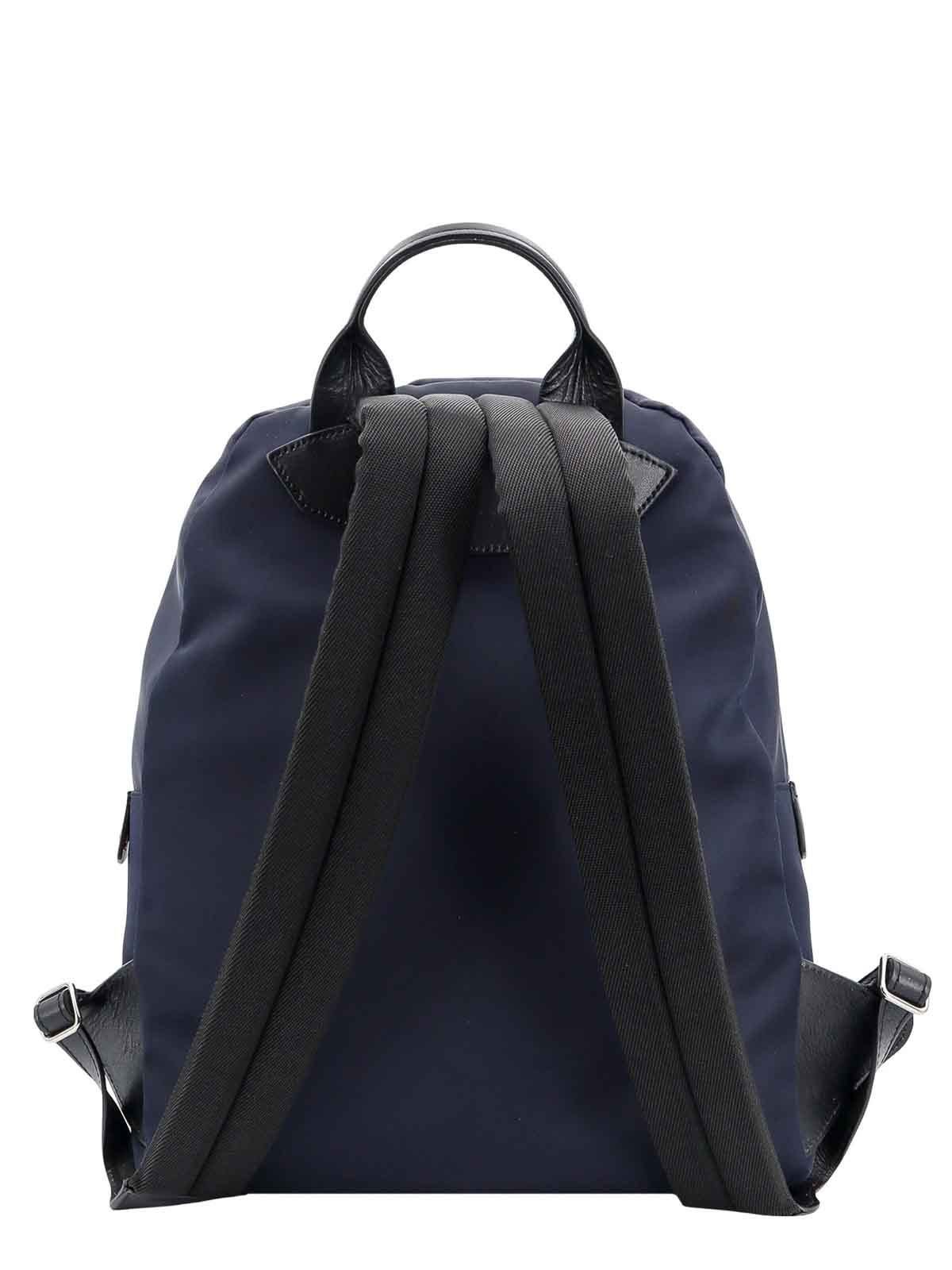 Shop Kiton Nylon And Leather Backpack With Logo Print In Azul