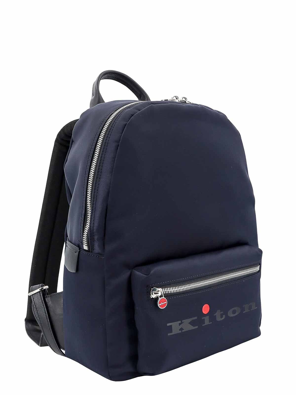 Shop Kiton Nylon And Leather Backpack With Logo Print In Azul