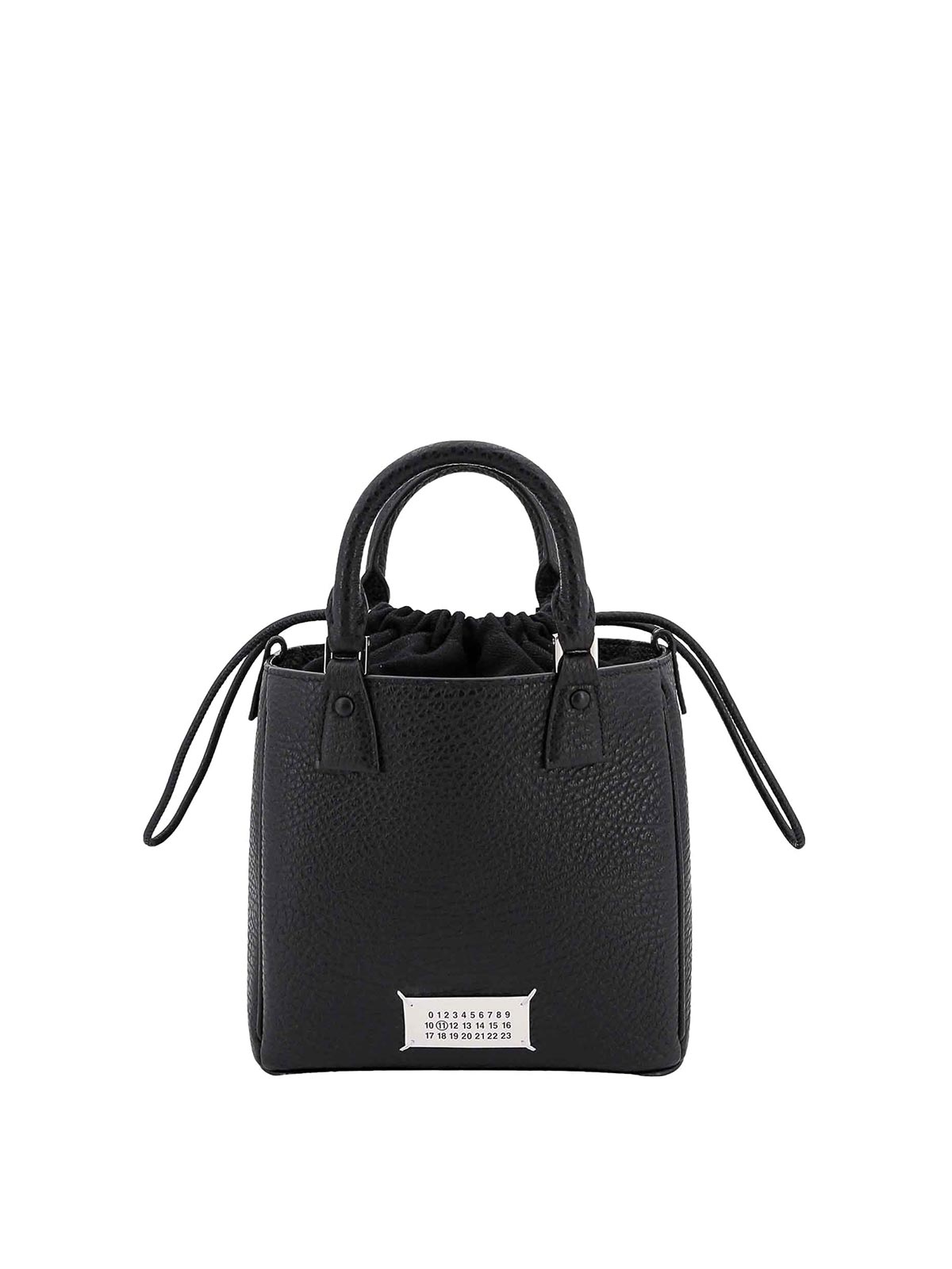 Shop Maison Margiela Leather Handbag With Frontal Logo Patch In Black