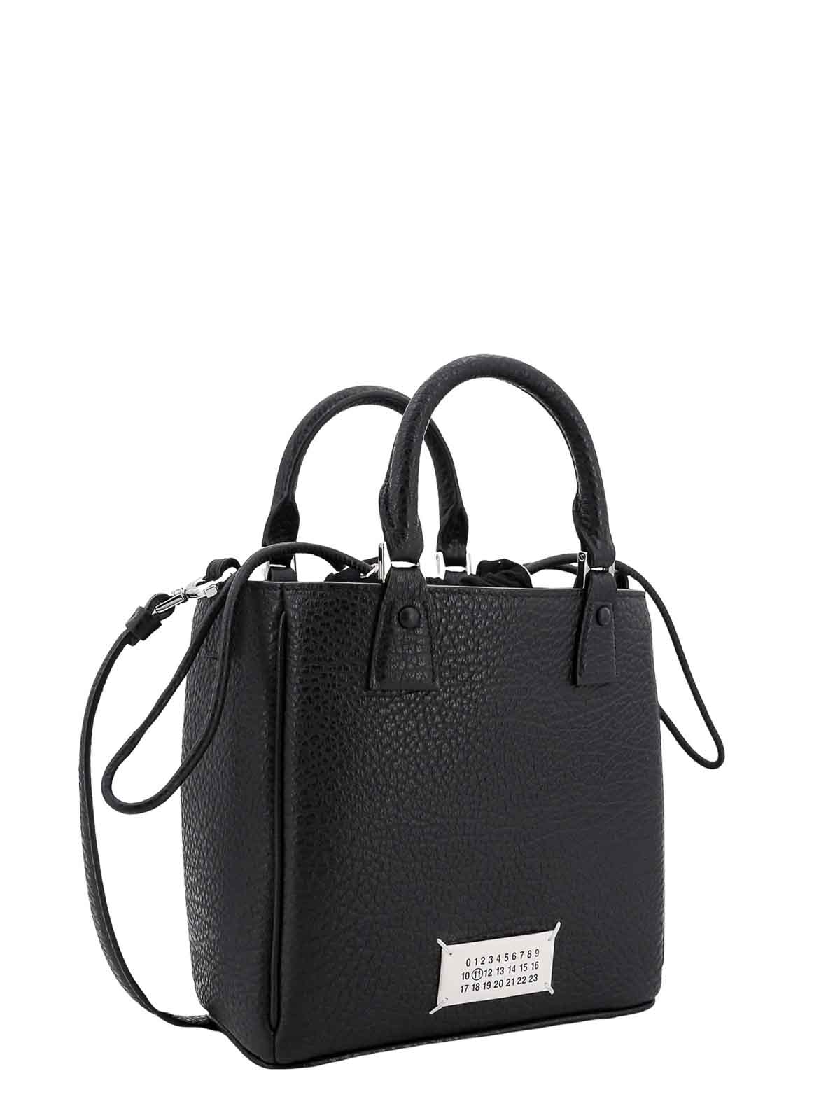 Shop Maison Margiela Leather Handbag With Frontal Logo Patch In Black