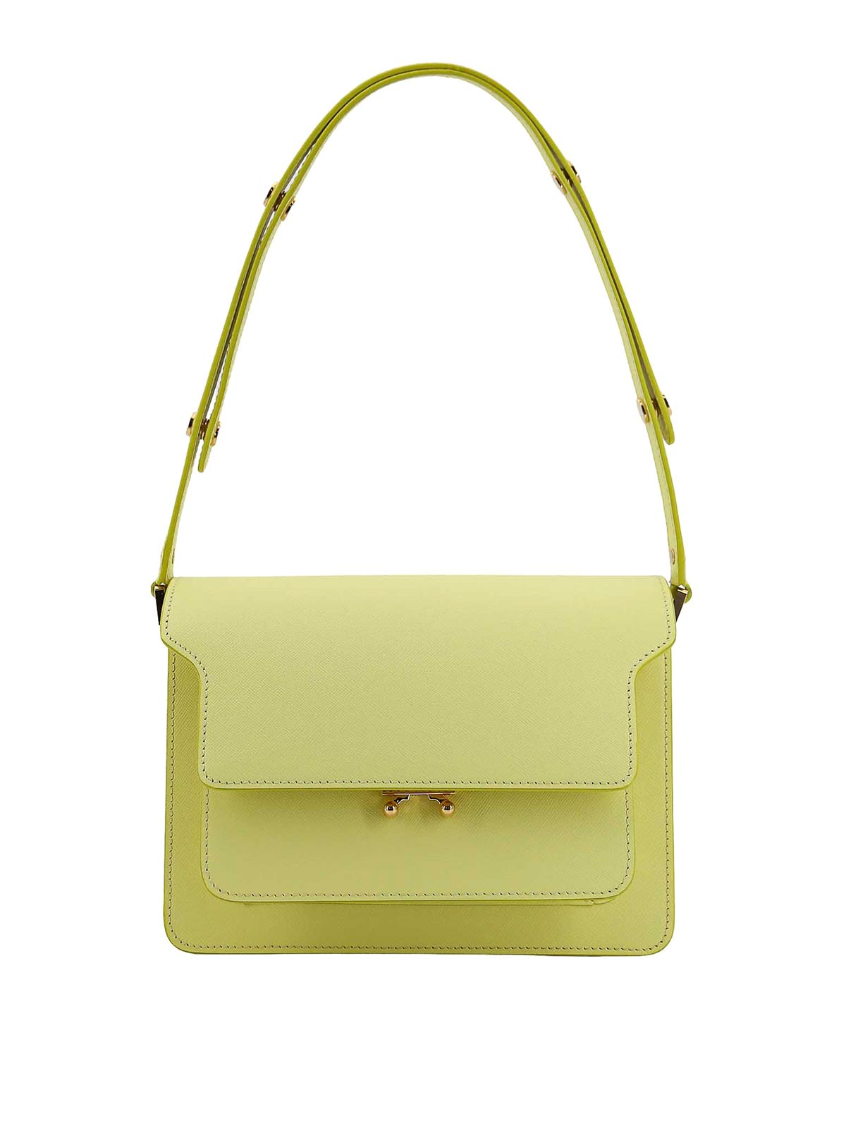 Shop Marni Leather Shoulder Bag With Bellows Detail In Yellow
