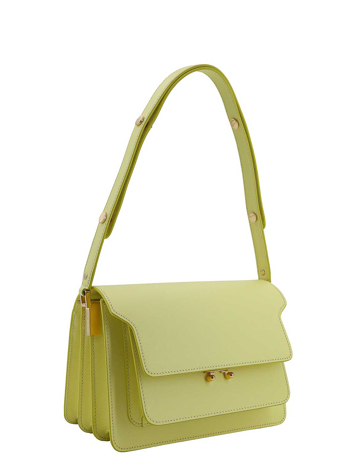 Shop Marni Leather Shoulder Bag With Bellows Detail In Yellow